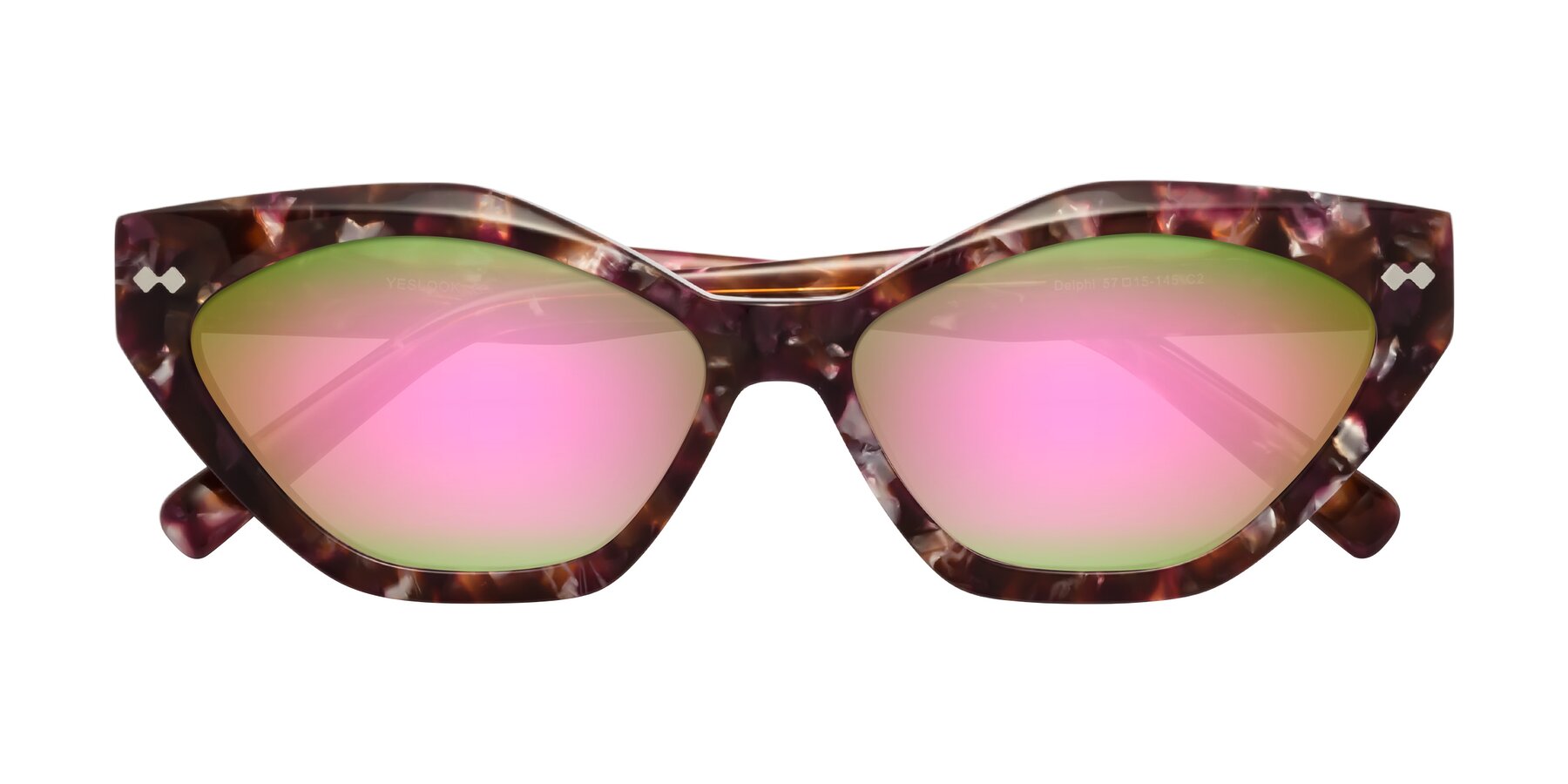 Folded Front of Delphi in Plum Tortoise with Pink Mirrored Lenses
