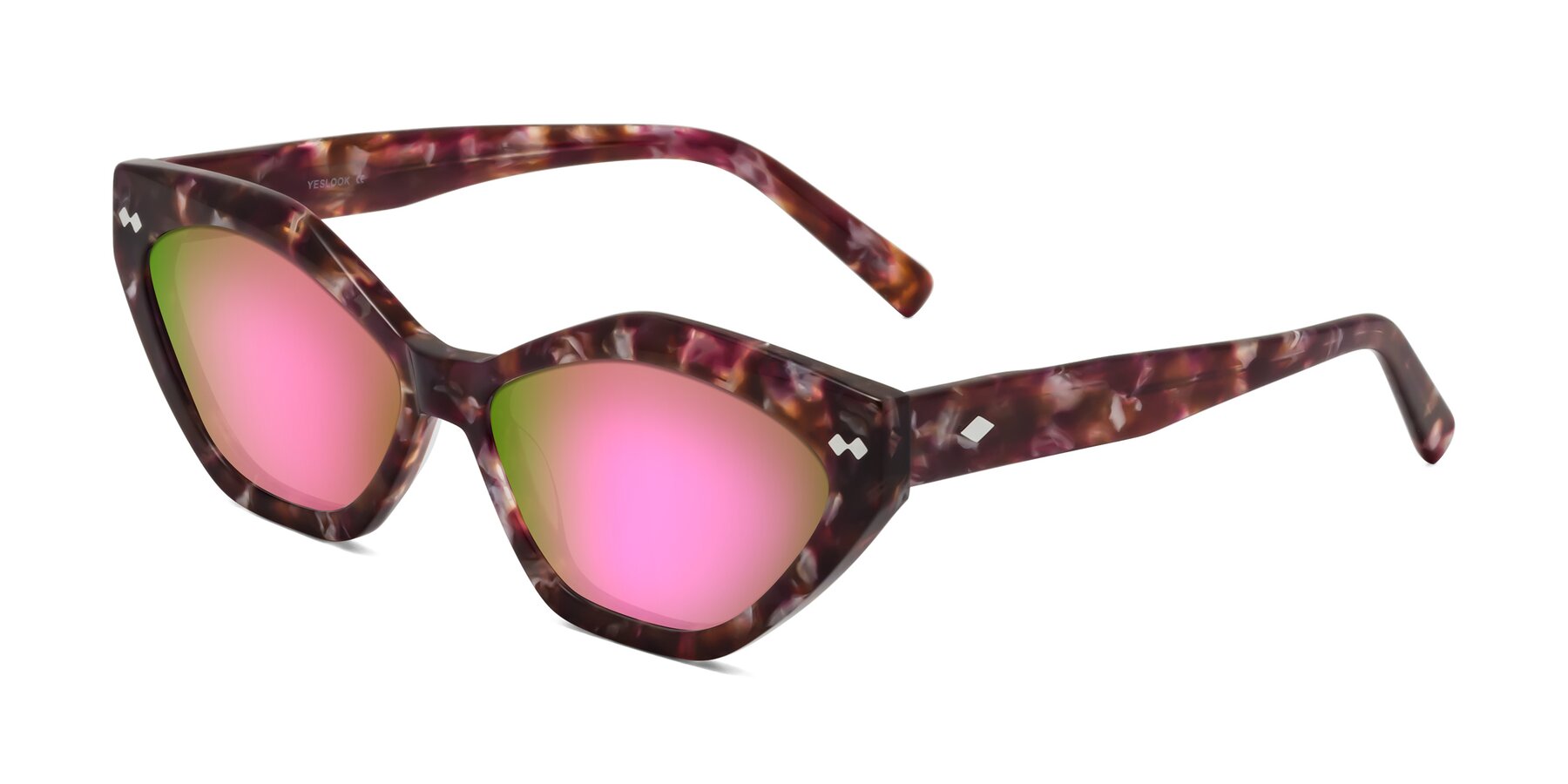 Angle of Delphi in Plum Tortoise with Pink Mirrored Lenses
