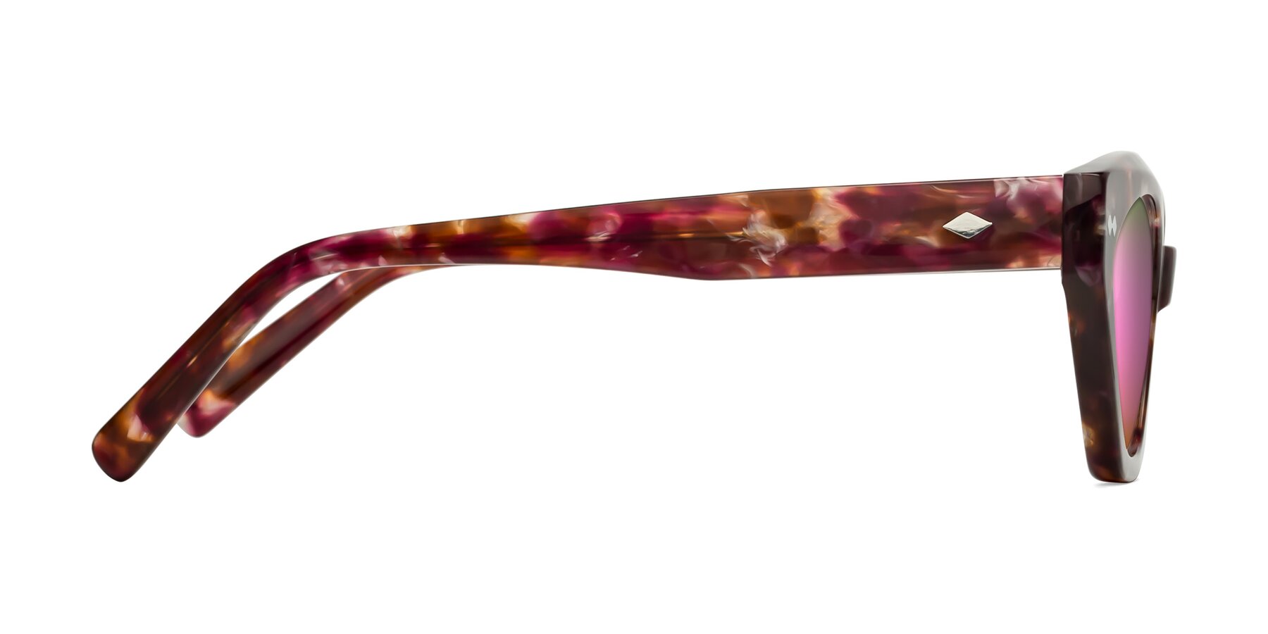 Side of Delphi in Plum Tortoise with Pink Mirrored Lenses