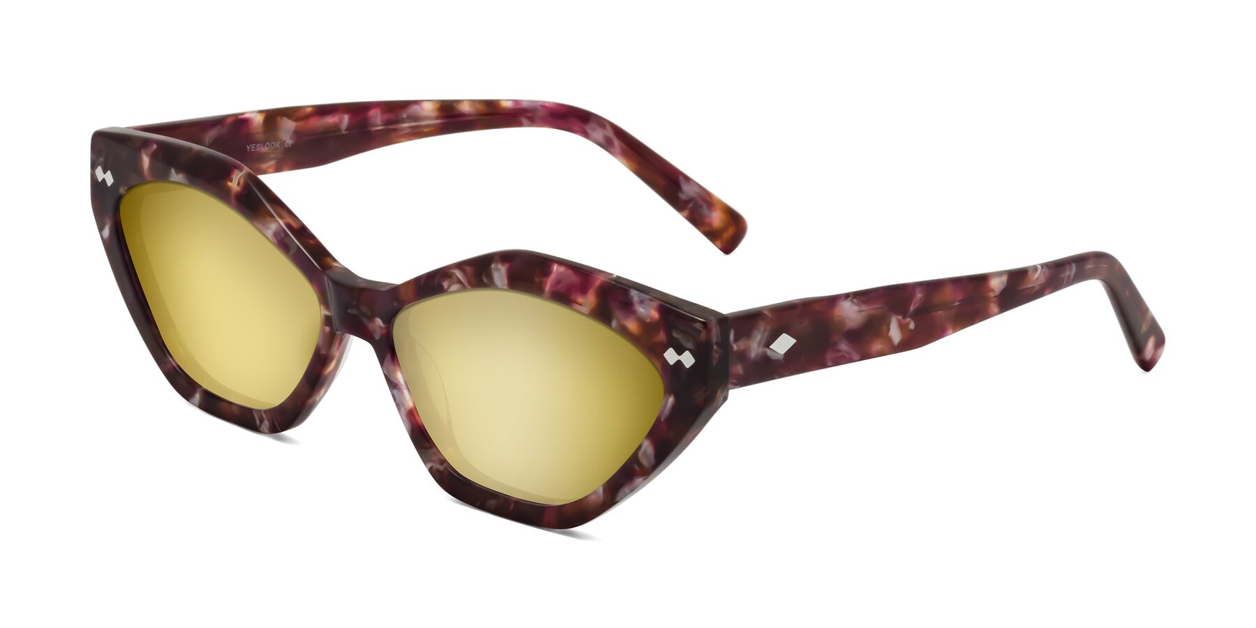 Angle of Delphi in Plum Tortoise with Gold Mirrored Lenses