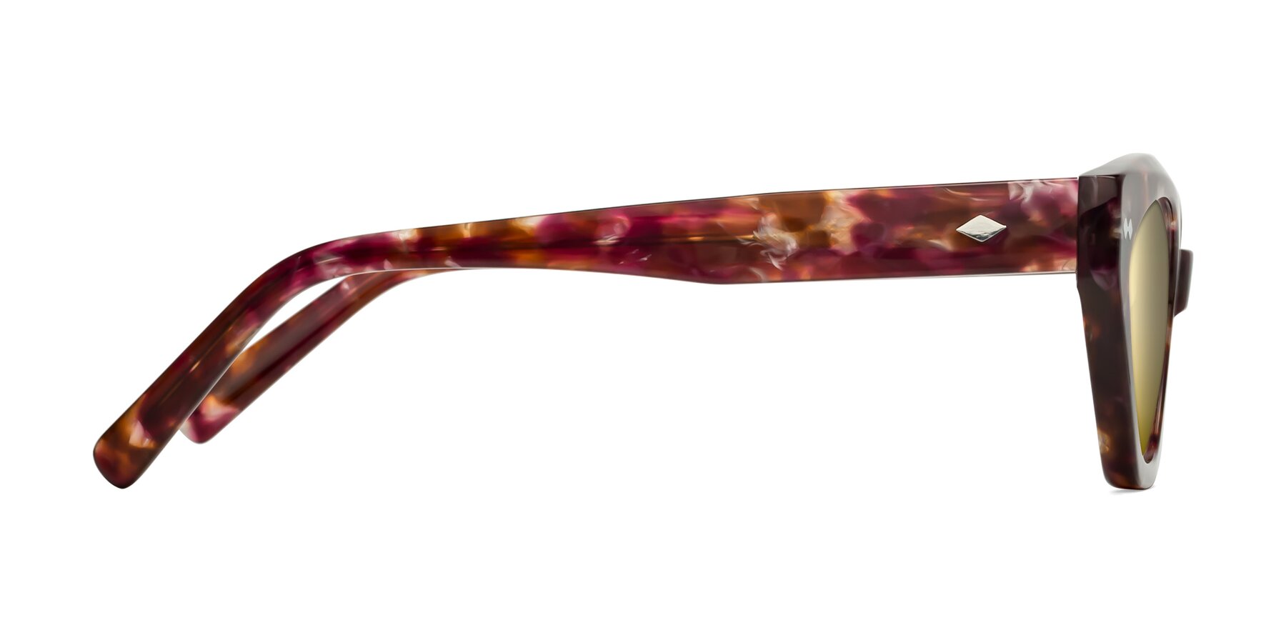 Side of Delphi in Plum Tortoise with Gold Mirrored Lenses