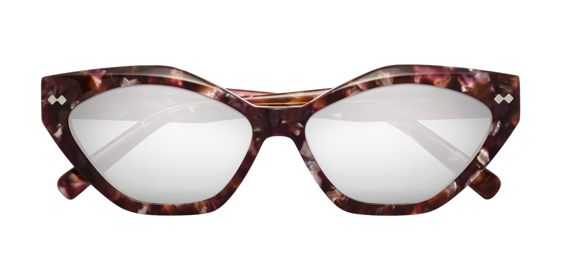 Folded Front of Delphi in Plum Tortoise with Silver Mirrored Lenses