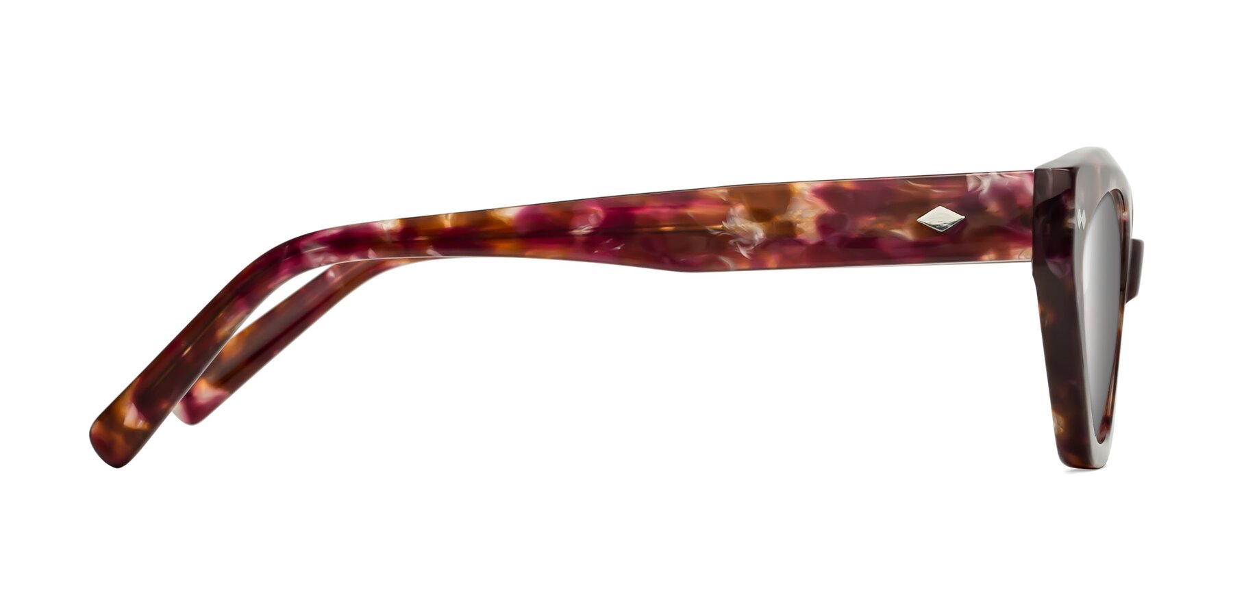 Side of Delphi in Plum Tortoise with Silver Mirrored Lenses