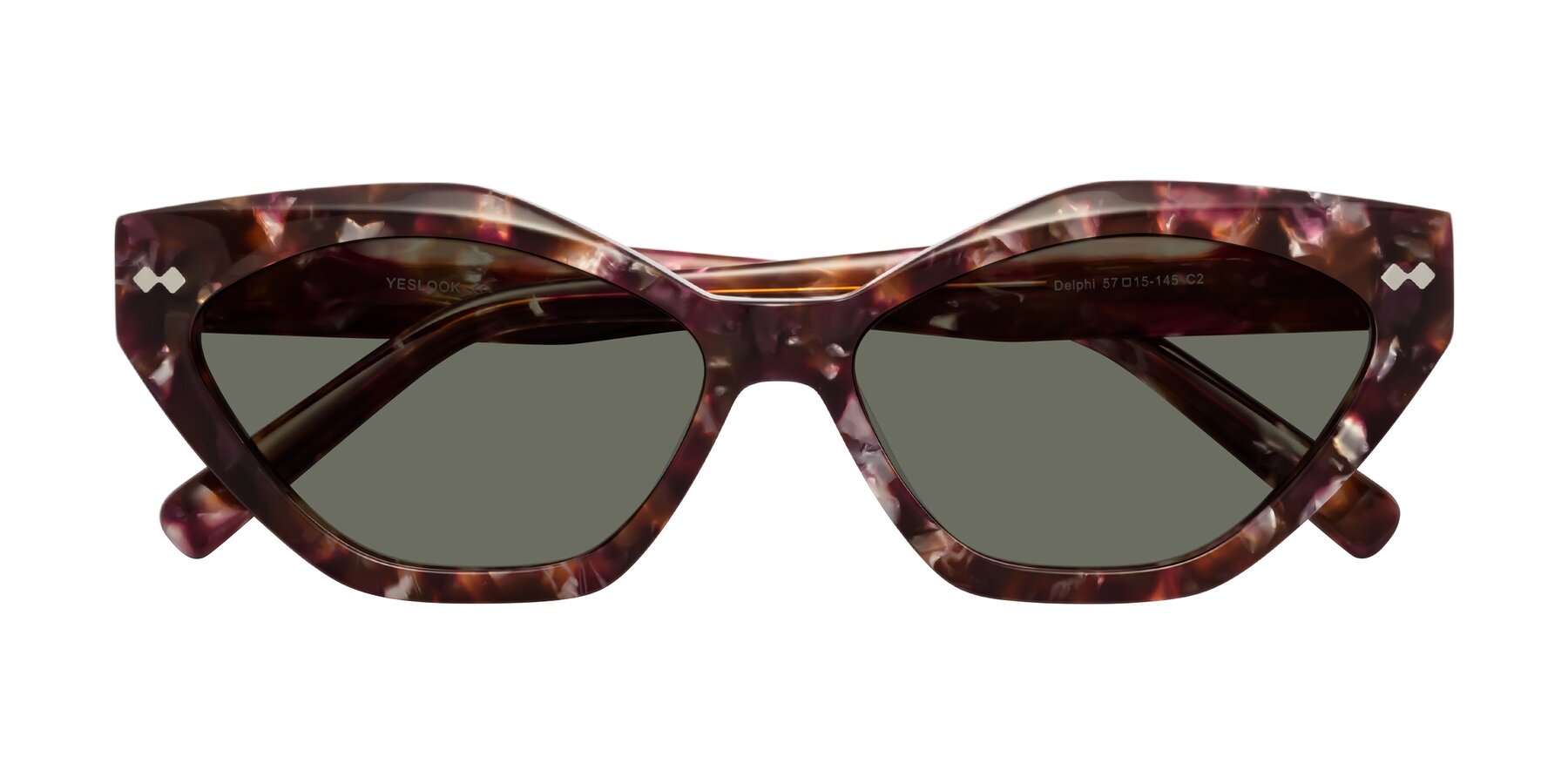 Folded Front of Delphi in Plum Tortoise with Gray Polarized Lenses
