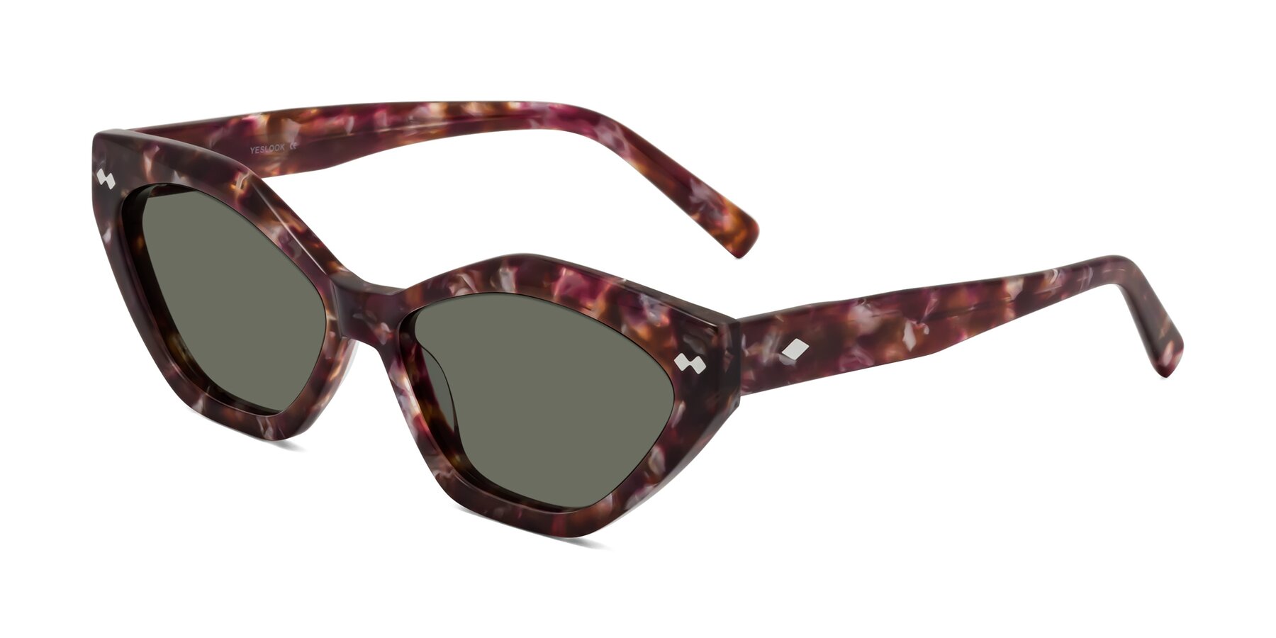 Angle of Delphi in Plum Tortoise with Gray Polarized Lenses
