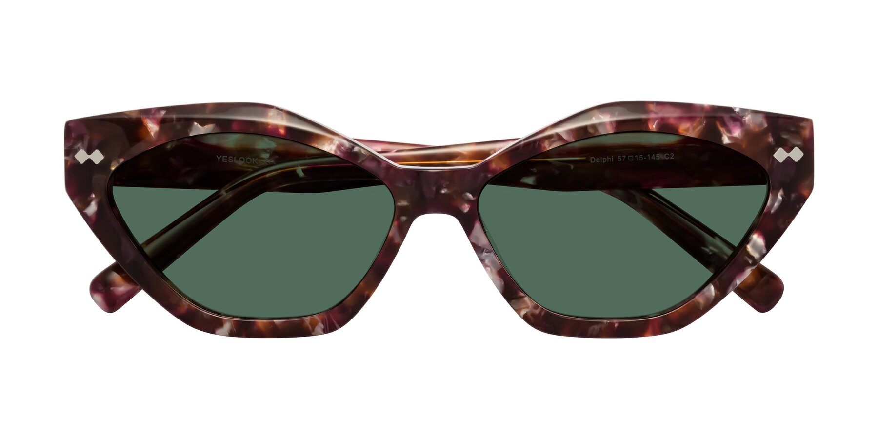 Folded Front of Delphi in Plum Tortoise with Green Polarized Lenses