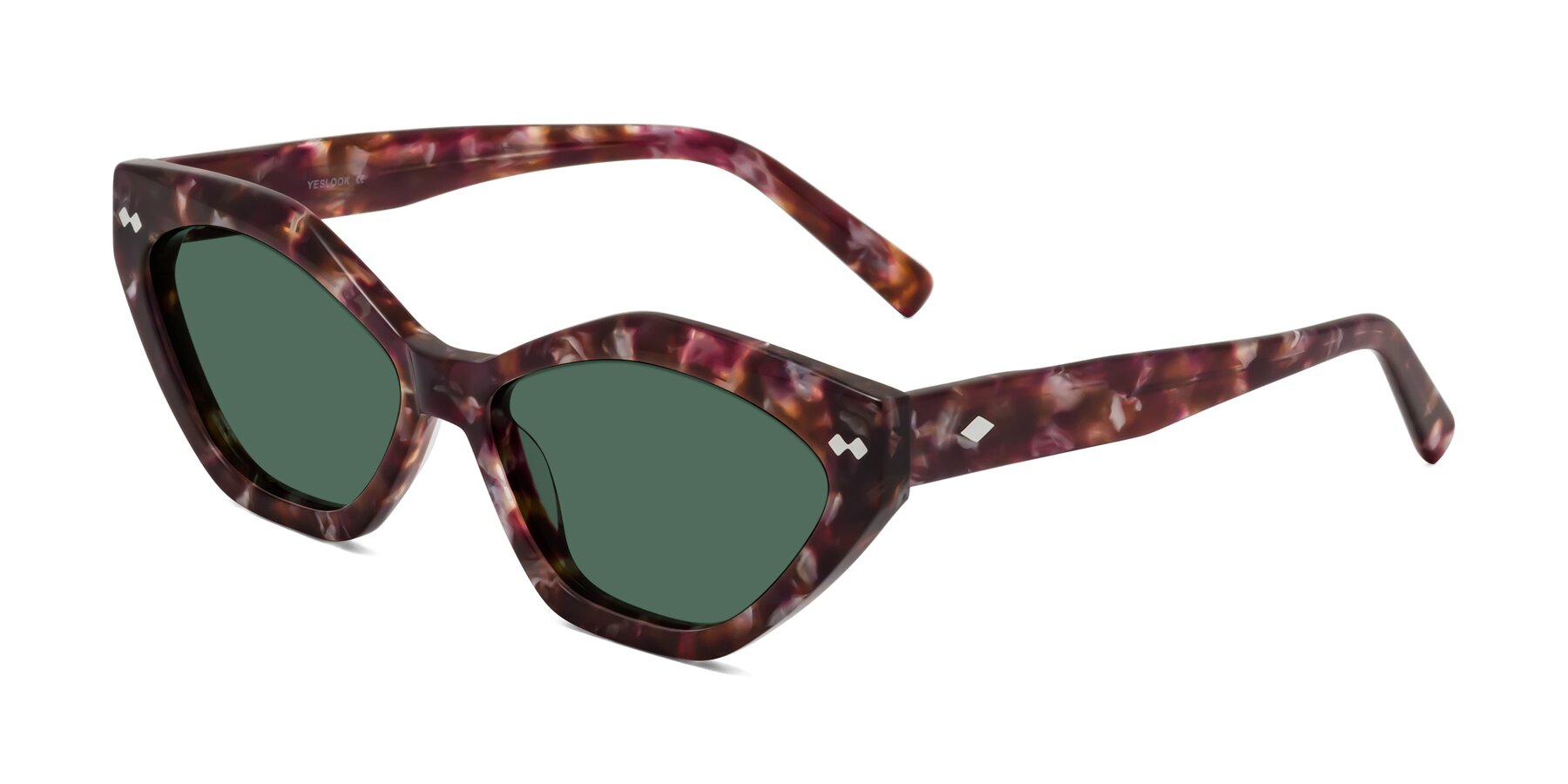 Angle of Delphi in Plum Tortoise with Green Polarized Lenses