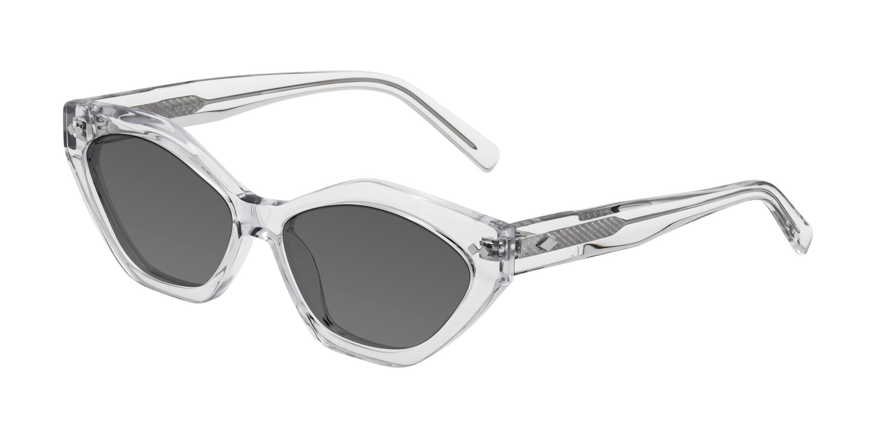 Angle of Delphi in Clear with Medium Gray Tinted Lenses