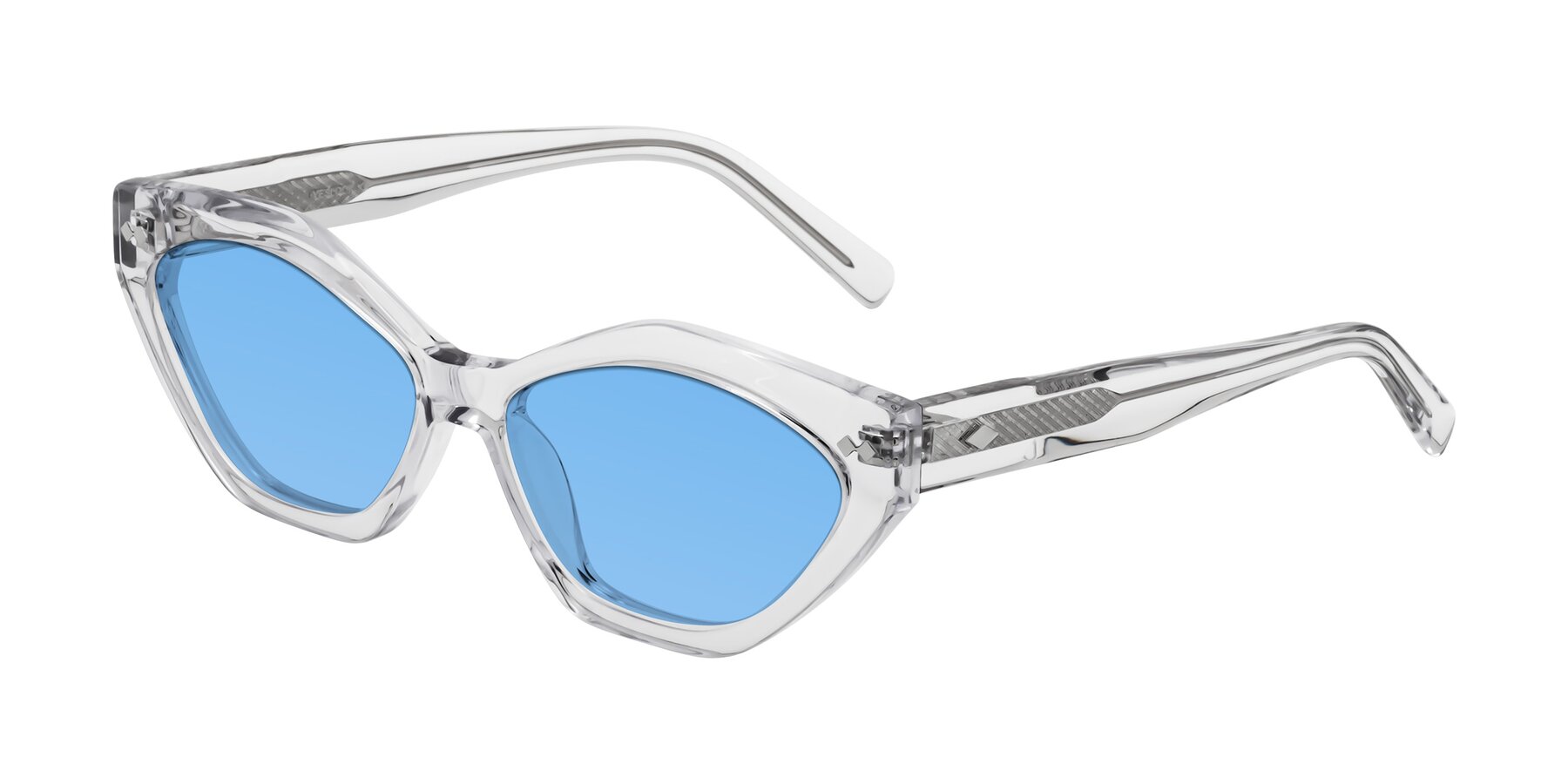 Angle of Delphi in Clear with Medium Blue Tinted Lenses