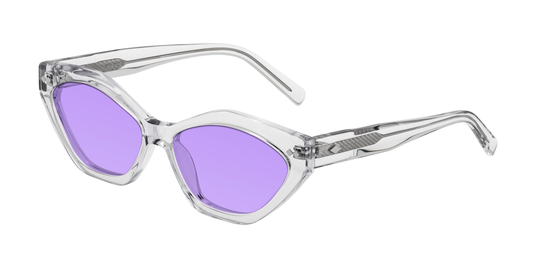 Angle of Delphi in Clear with Medium Purple Tinted Lenses