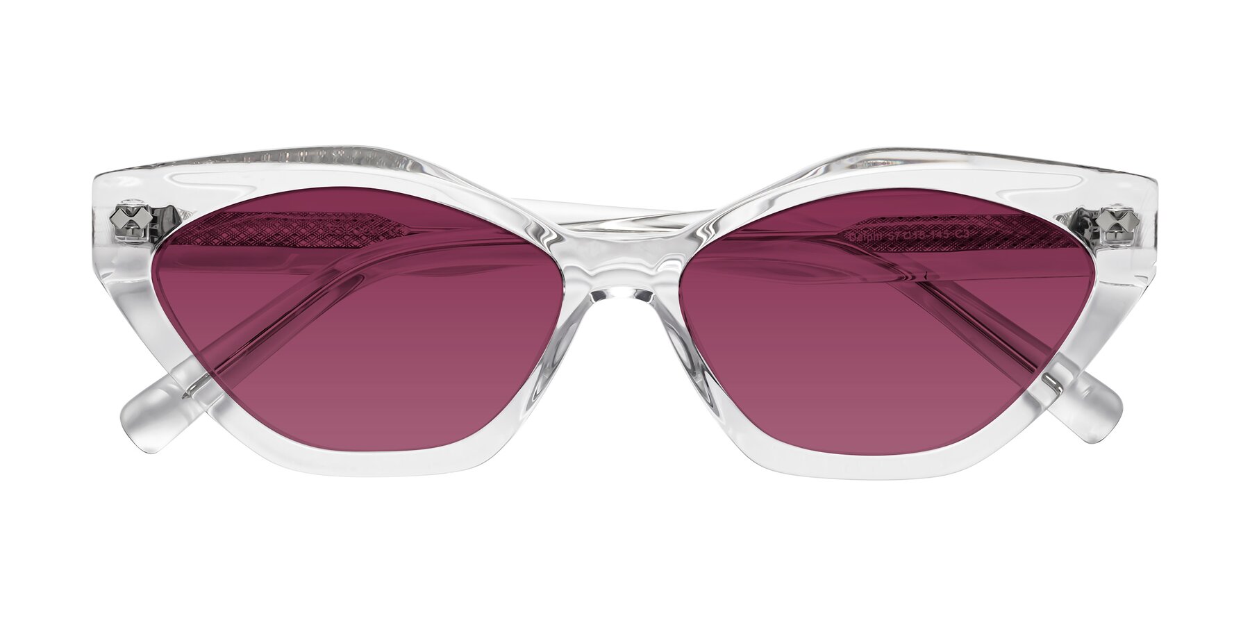 Folded Front of Delphi in Clear with Wine Tinted Lenses