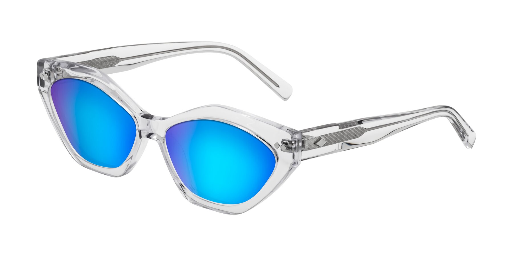 Angle of Delphi in Clear with Blue Mirrored Lenses