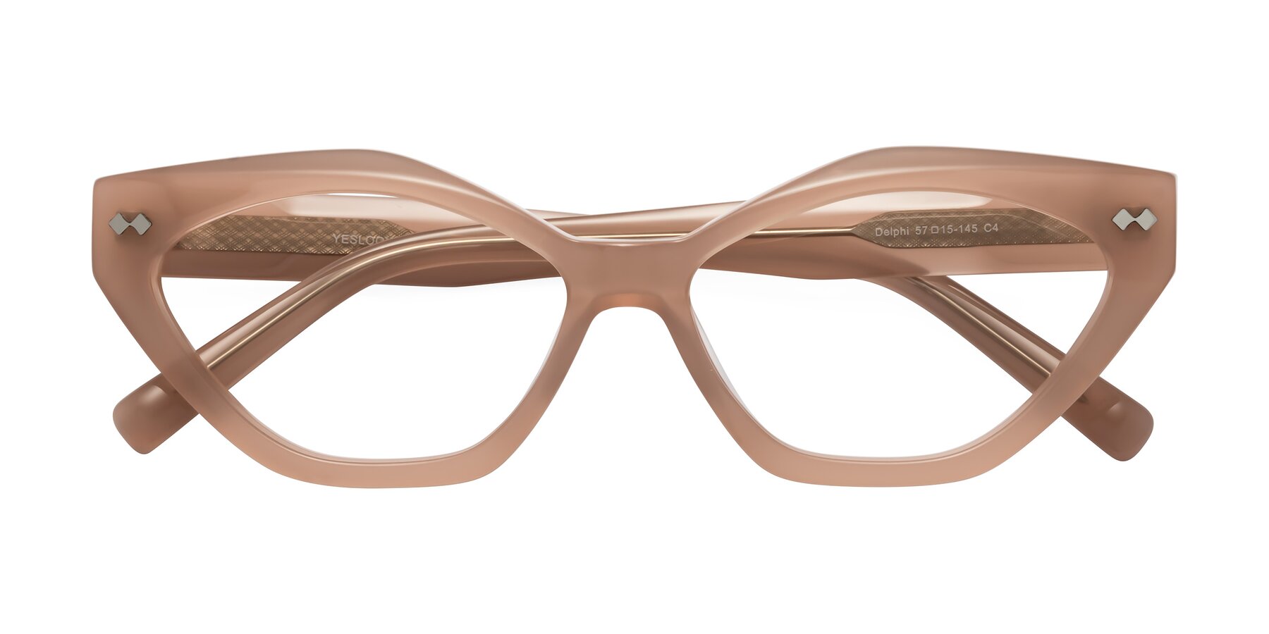 Folded Front of Delphi in Peach with Clear Reading Eyeglass Lenses