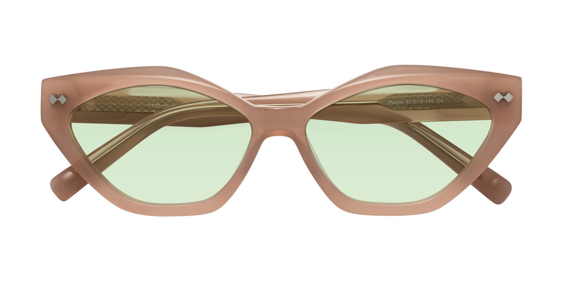 Folded Front of Delphi in Peach with Light Green Tinted Lenses