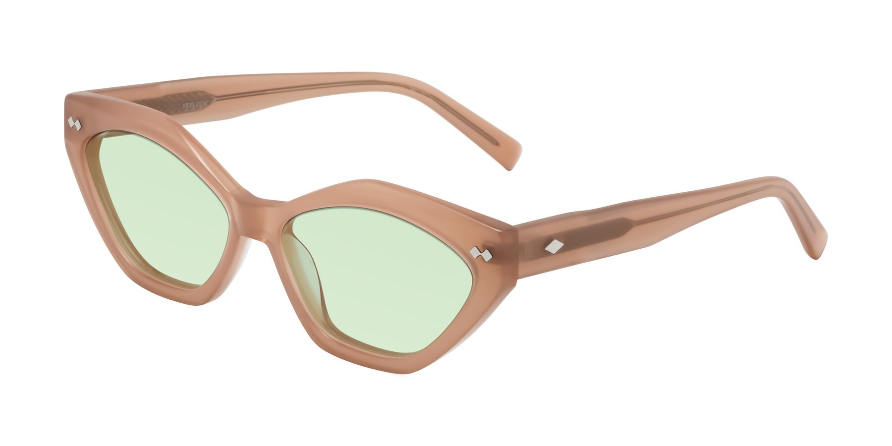 Angle of Delphi in Peach with Light Green Tinted Lenses