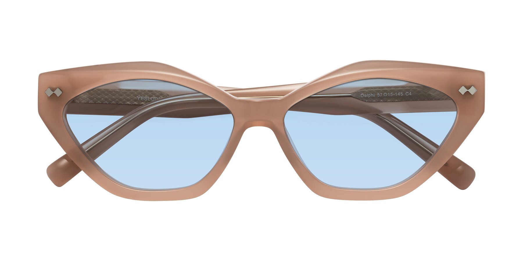 Folded Front of Delphi in Peach with Light Blue Tinted Lenses