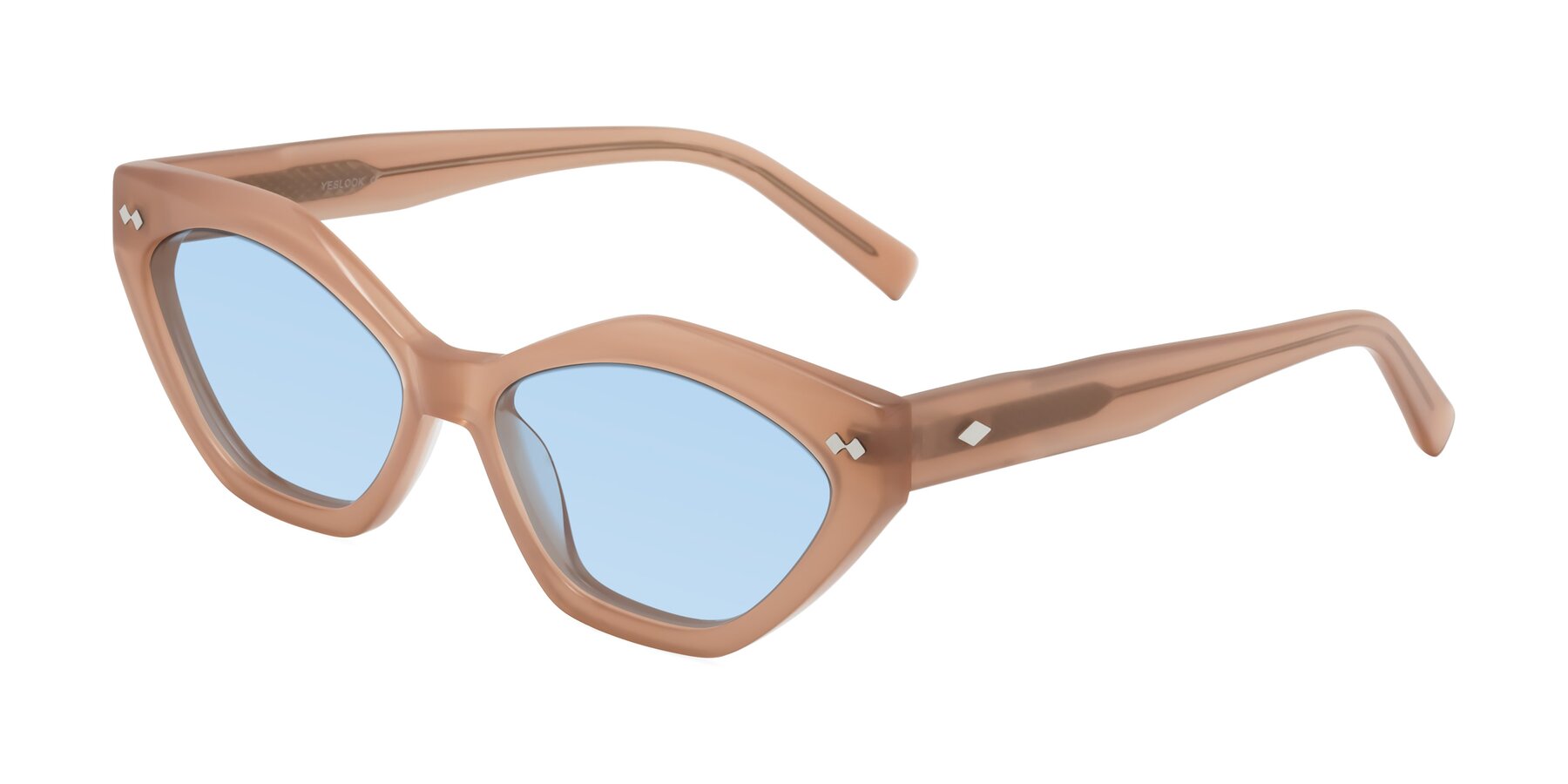 Angle of Delphi in Peach with Light Blue Tinted Lenses