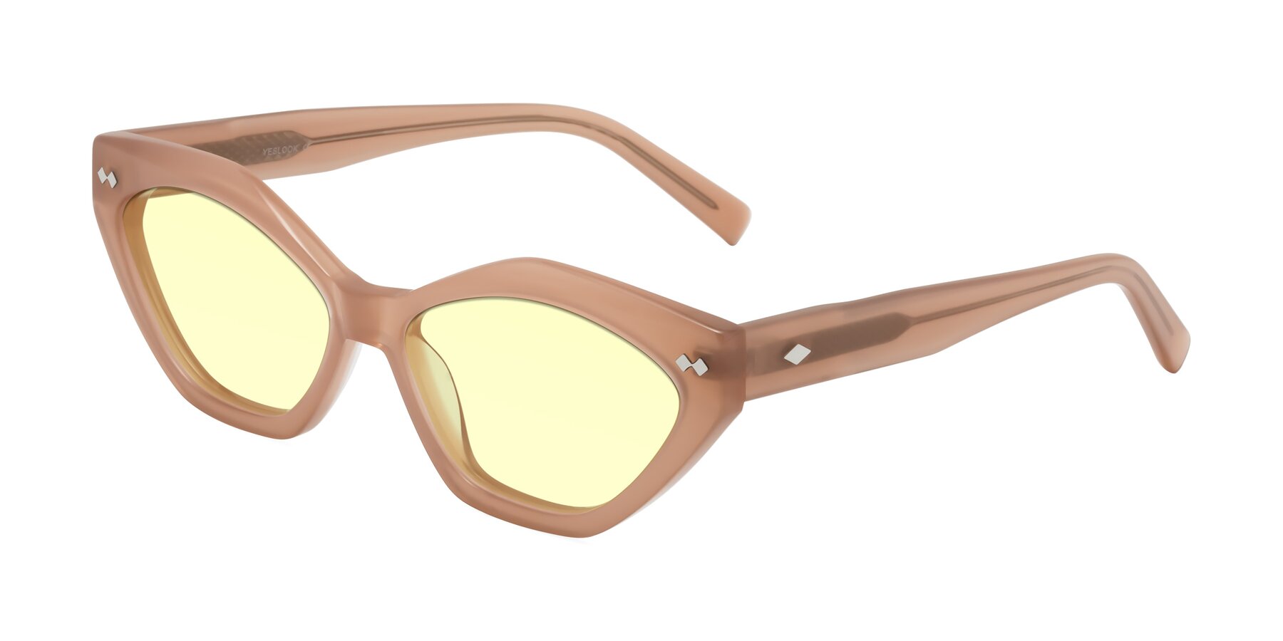 Angle of Delphi in Peach with Light Yellow Tinted Lenses