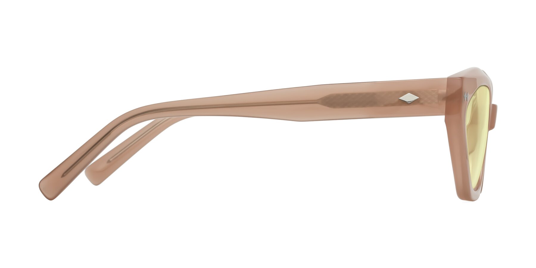 Side of Delphi in Peach with Light Yellow Tinted Lenses