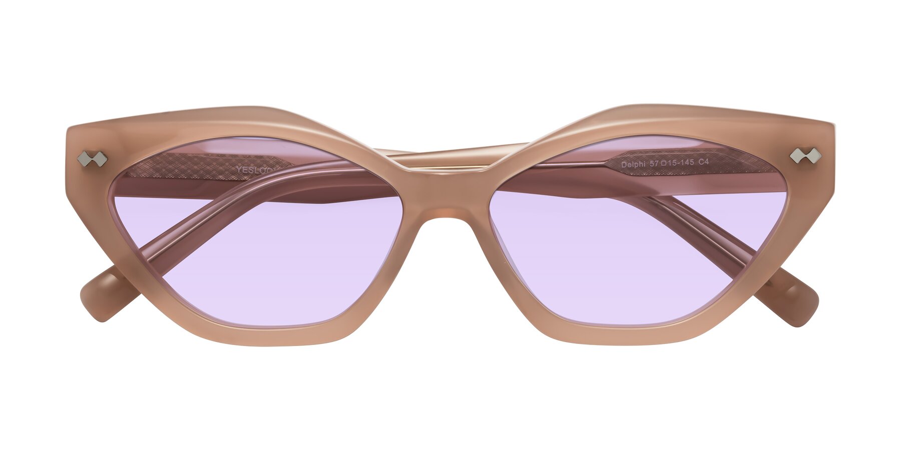 Folded Front of Delphi in Peach with Light Purple Tinted Lenses