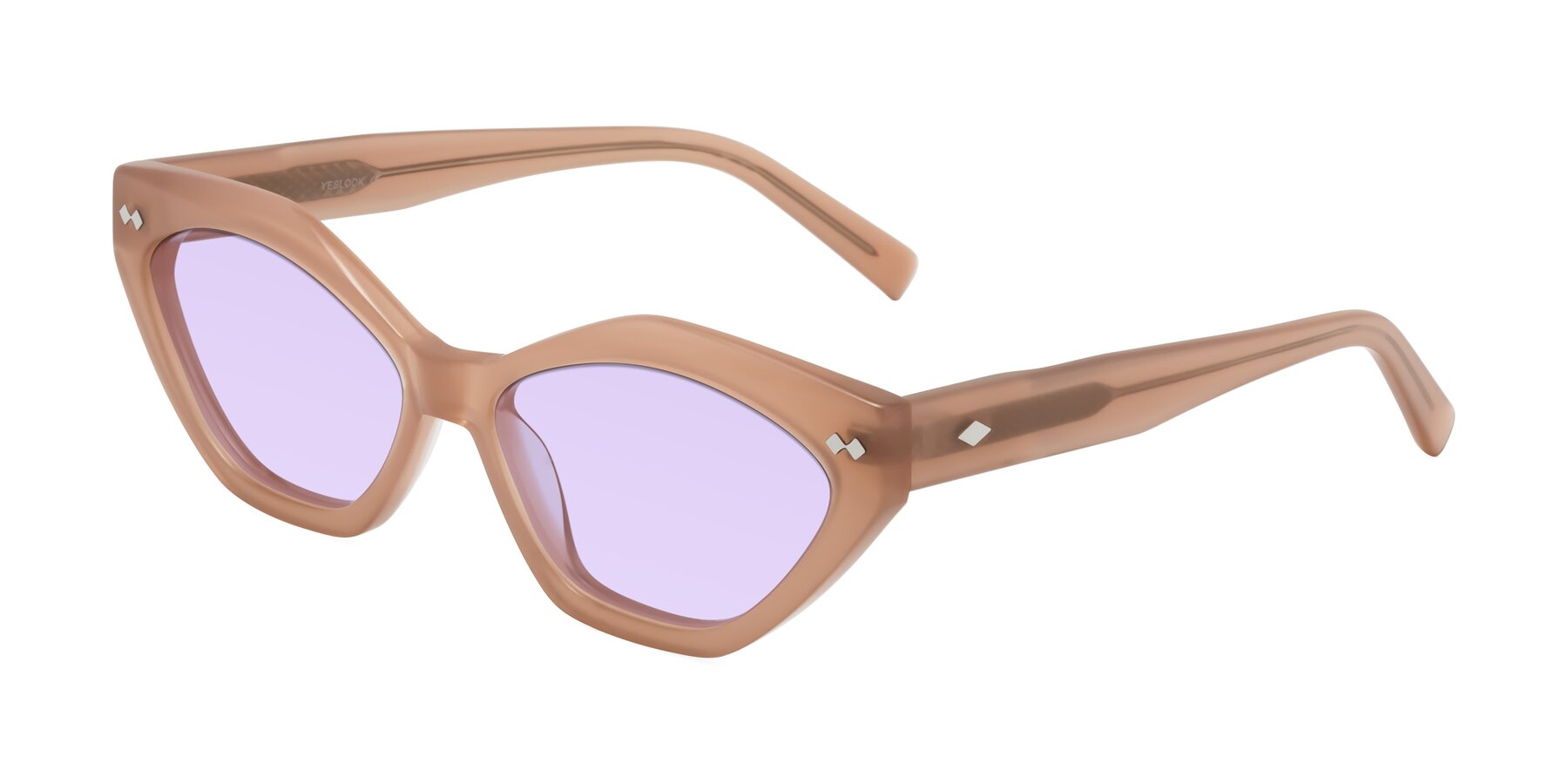 Angle of Delphi in Peach with Light Purple Tinted Lenses