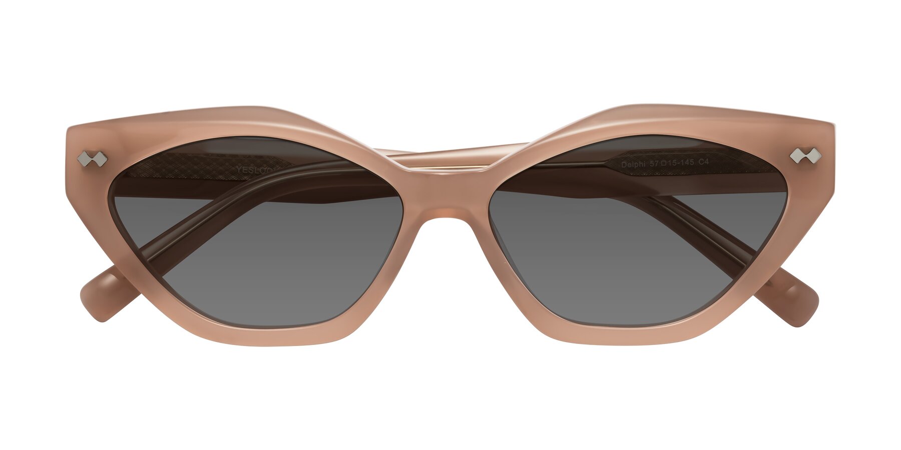 Folded Front of Delphi in Peach with Medium Gray Tinted Lenses