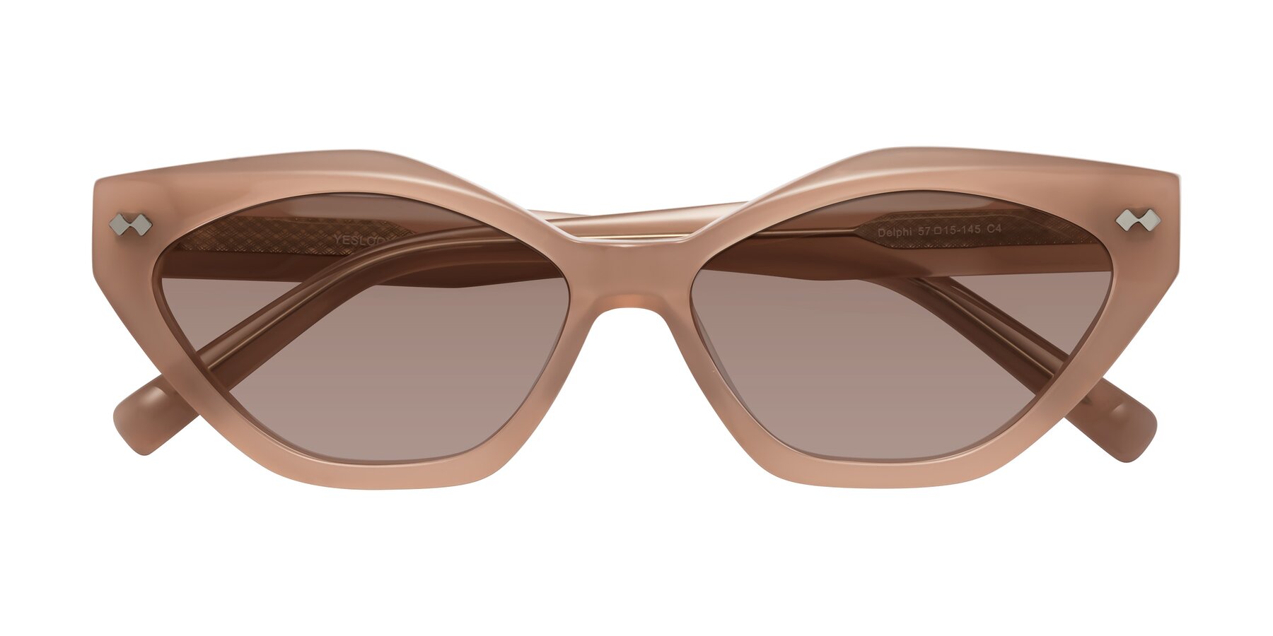 Folded Front of Delphi in Peach with Medium Brown Tinted Lenses