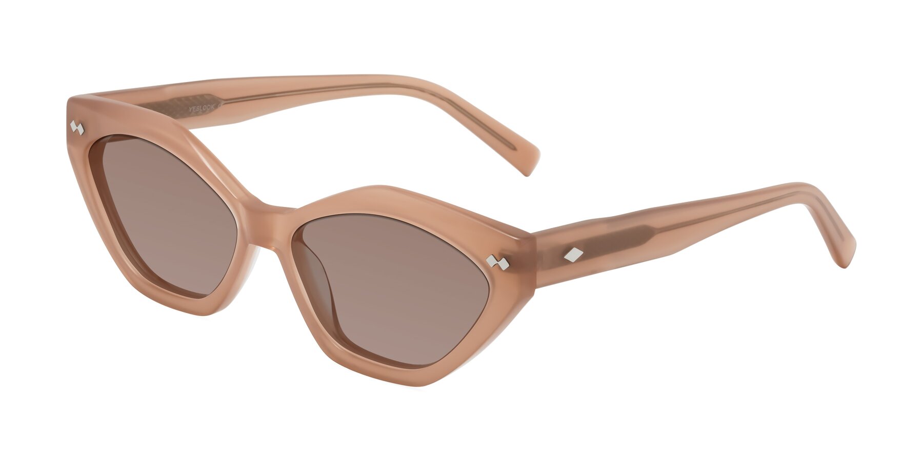 Angle of Delphi in Peach with Medium Brown Tinted Lenses