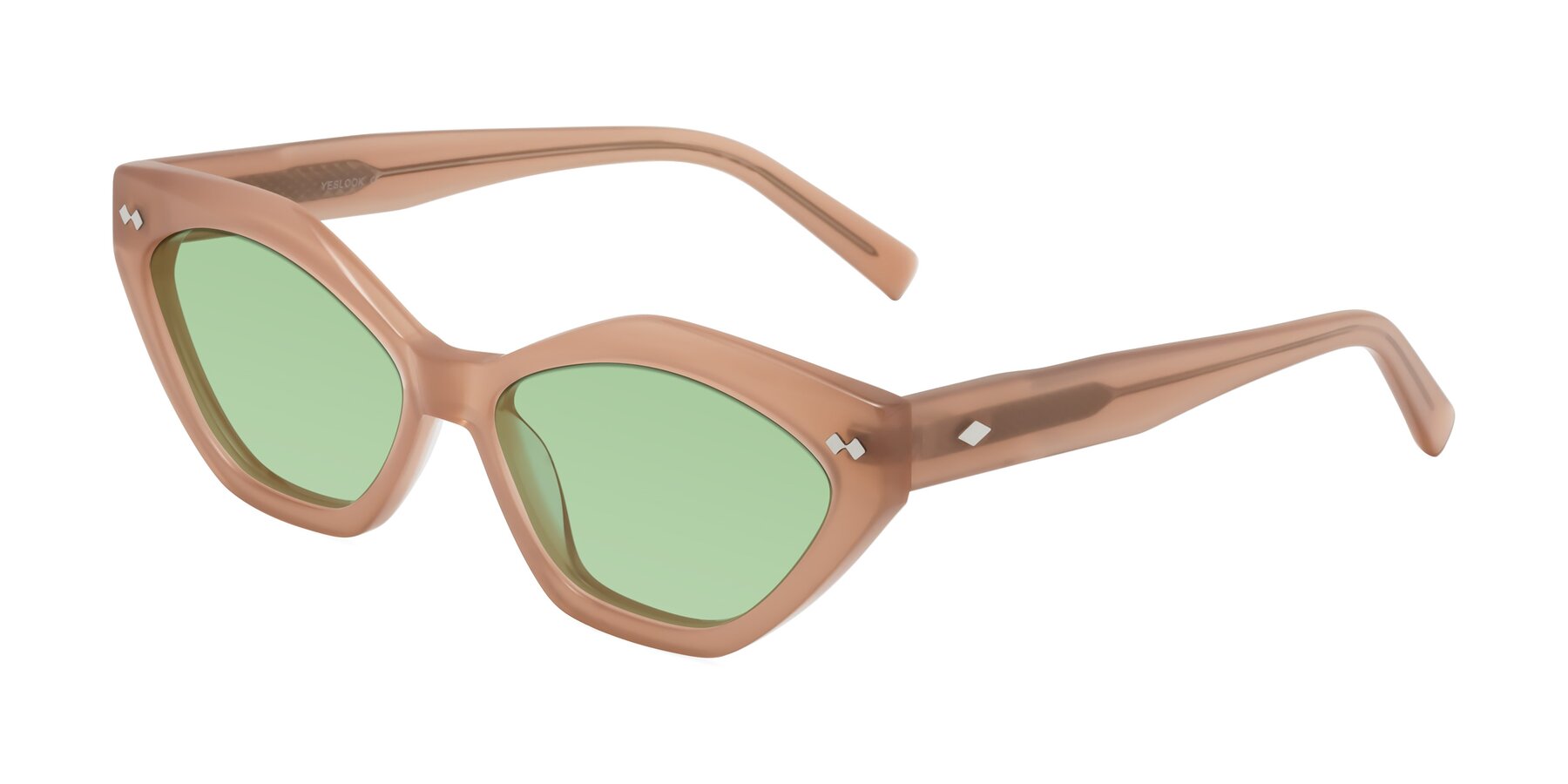 Angle of Delphi in Peach with Medium Green Tinted Lenses