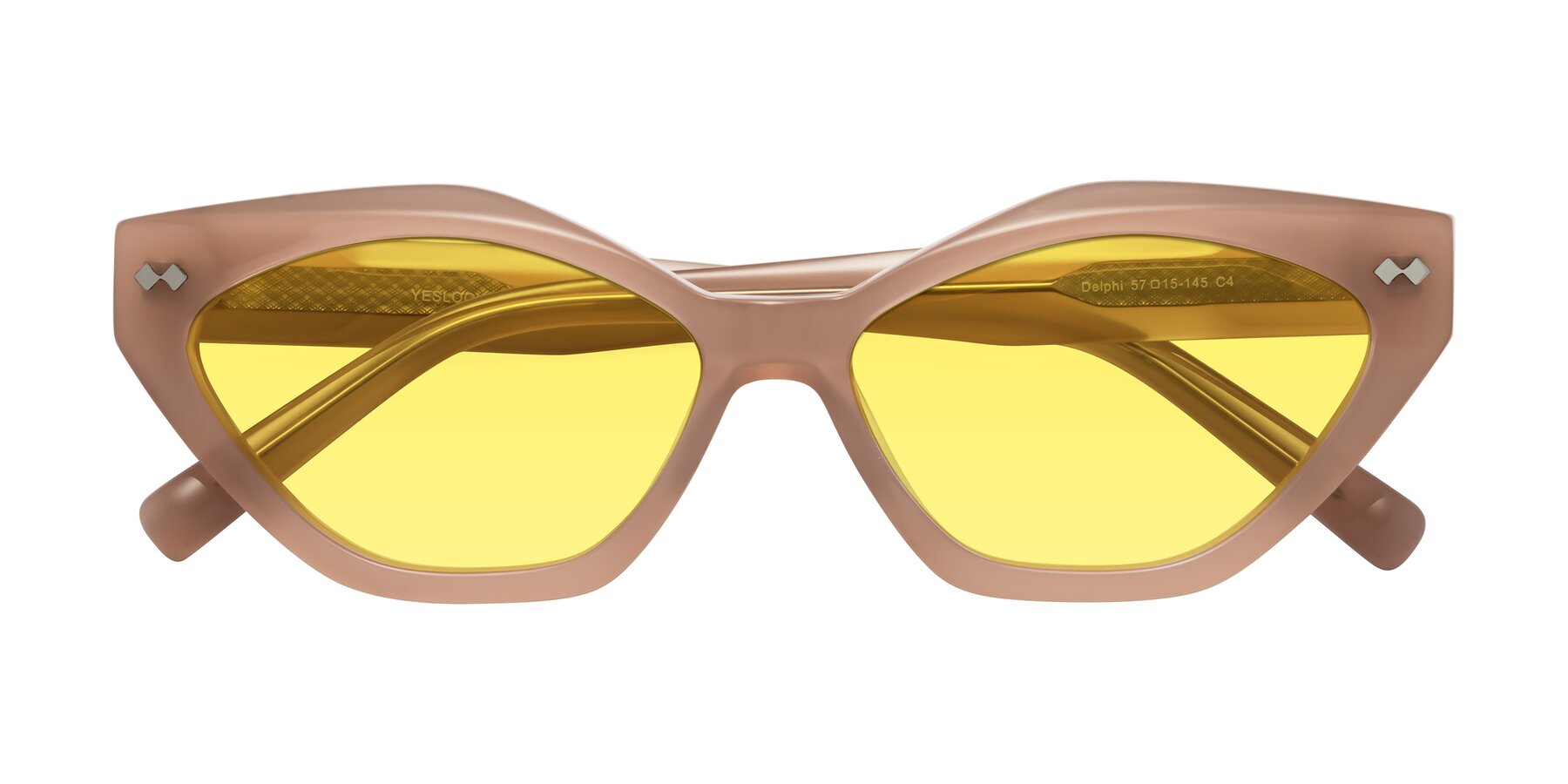 Folded Front of Delphi in Peach with Medium Yellow Tinted Lenses