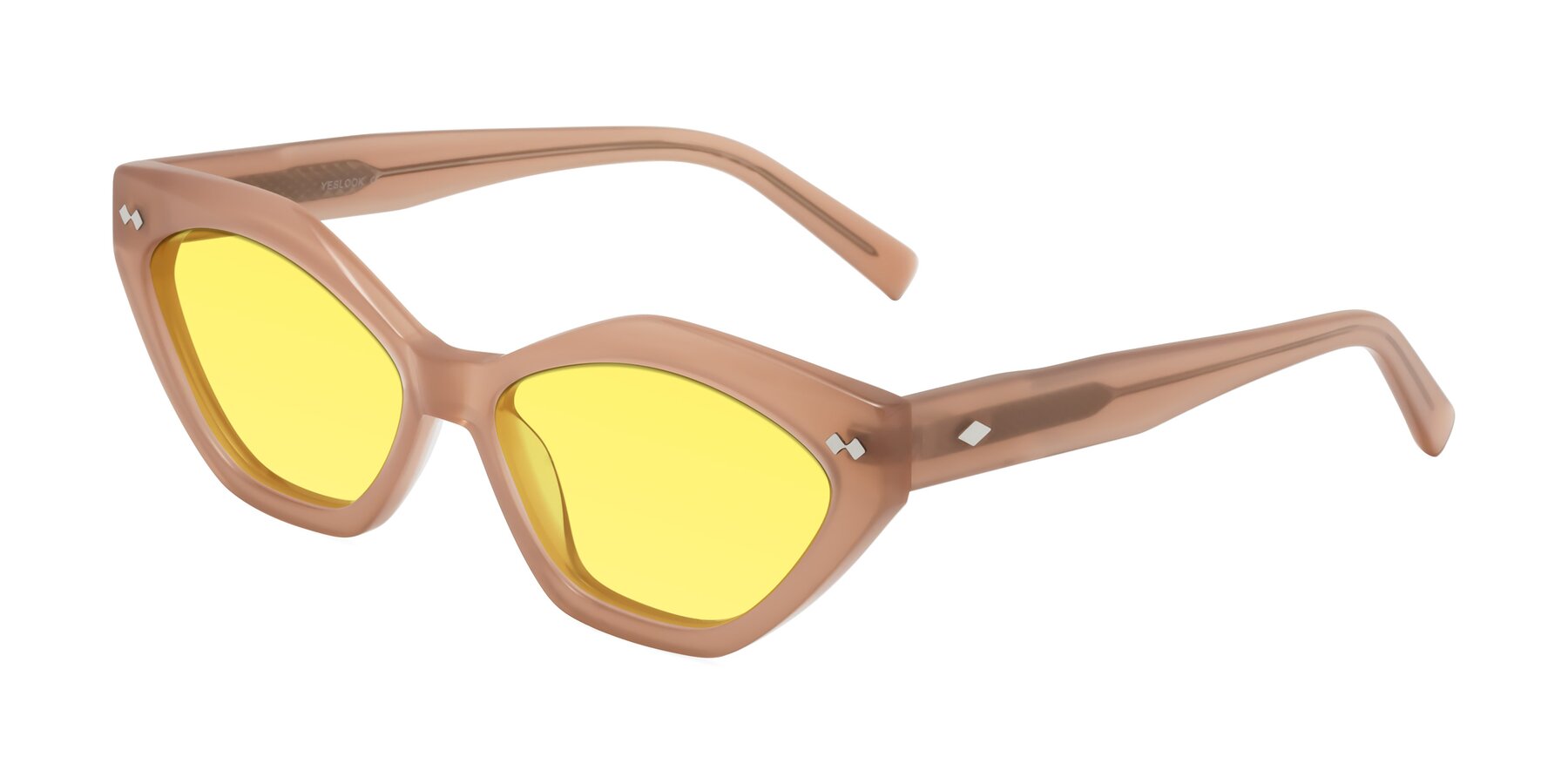 Angle of Delphi in Peach with Medium Yellow Tinted Lenses