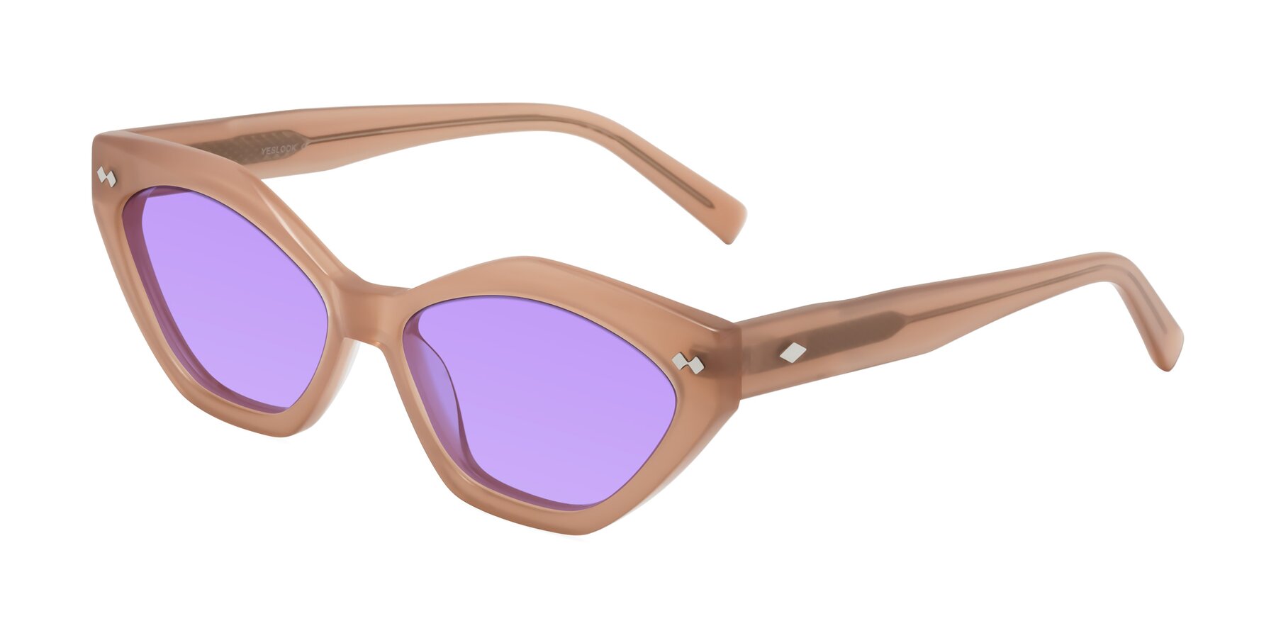 Angle of Delphi in Peach with Medium Purple Tinted Lenses