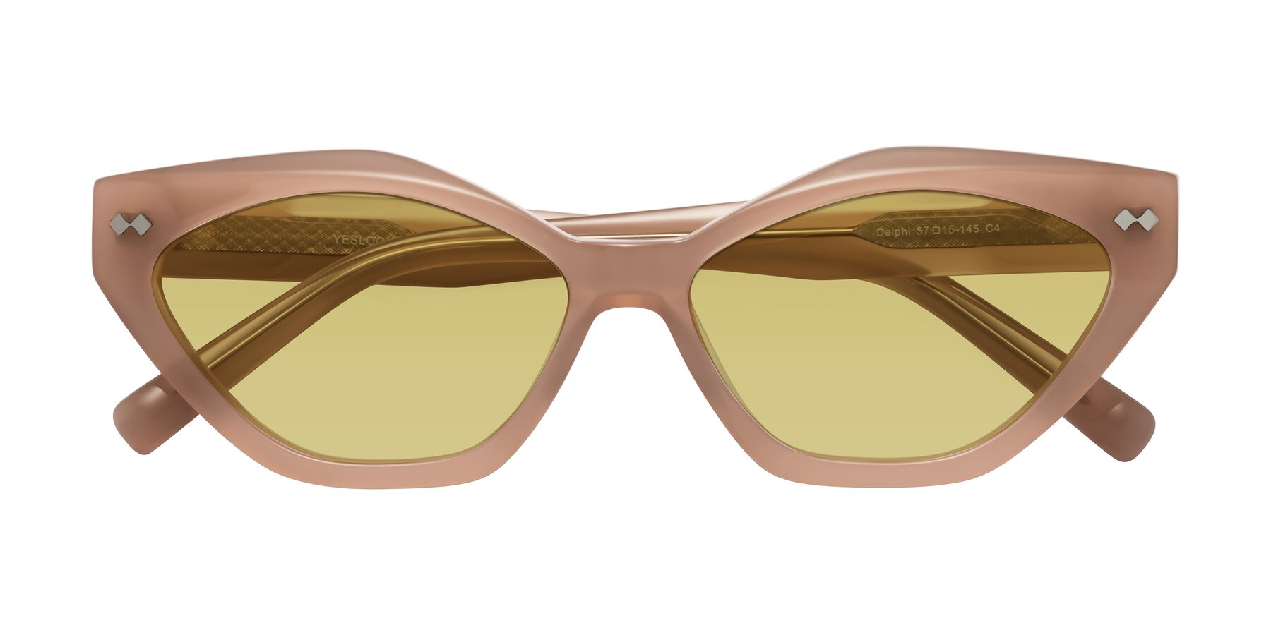 Folded Front of Delphi in Peach with Medium Champagne Tinted Lenses