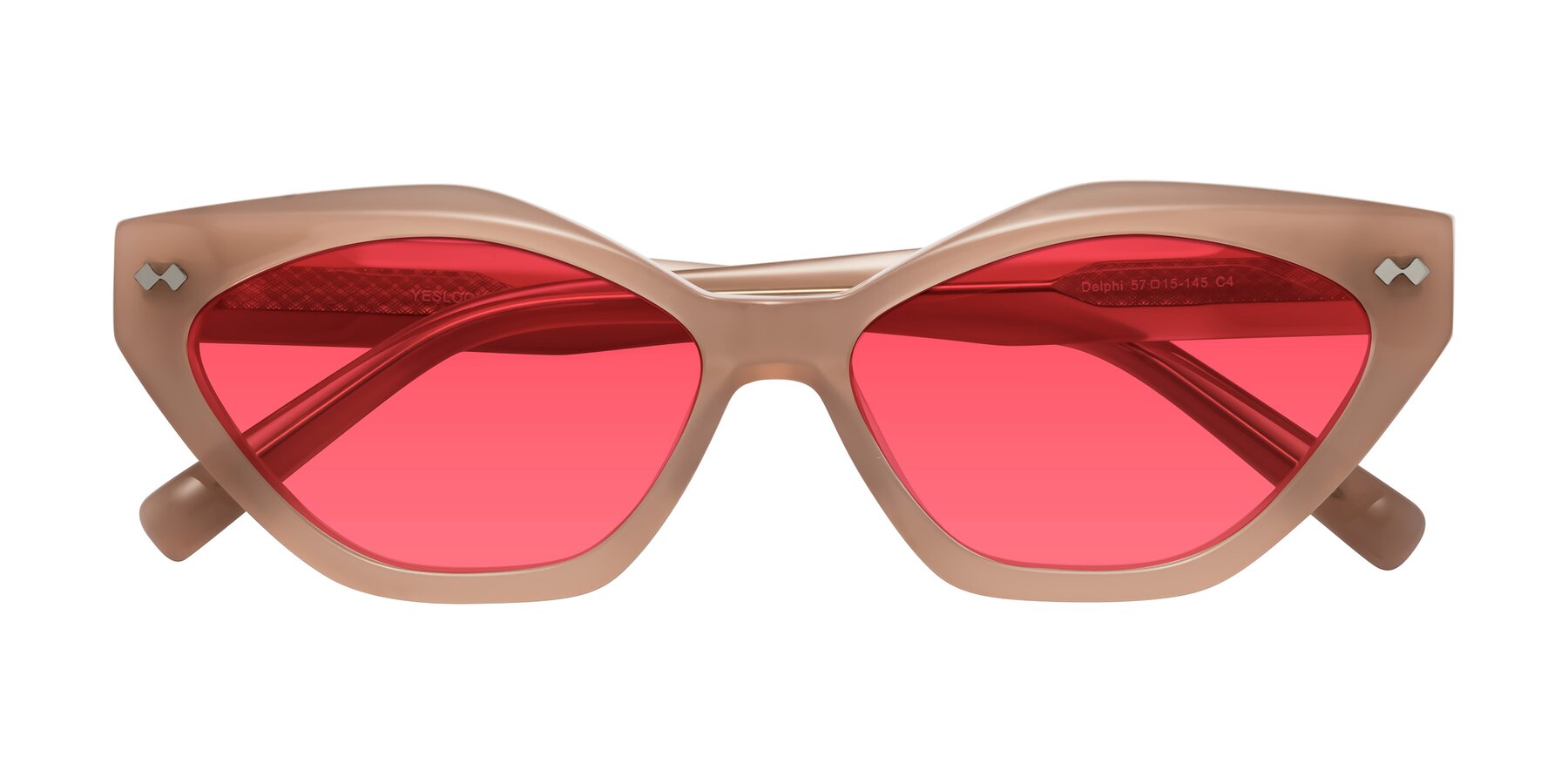 Folded Front of Delphi in Peach with Red Tinted Lenses