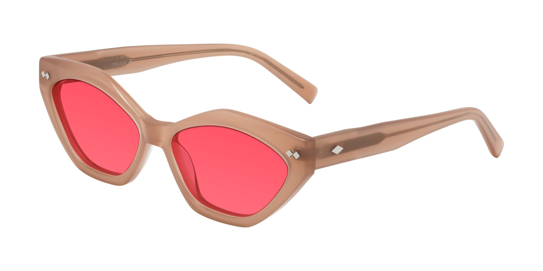 Angle of Delphi in Peach with Red Tinted Lenses