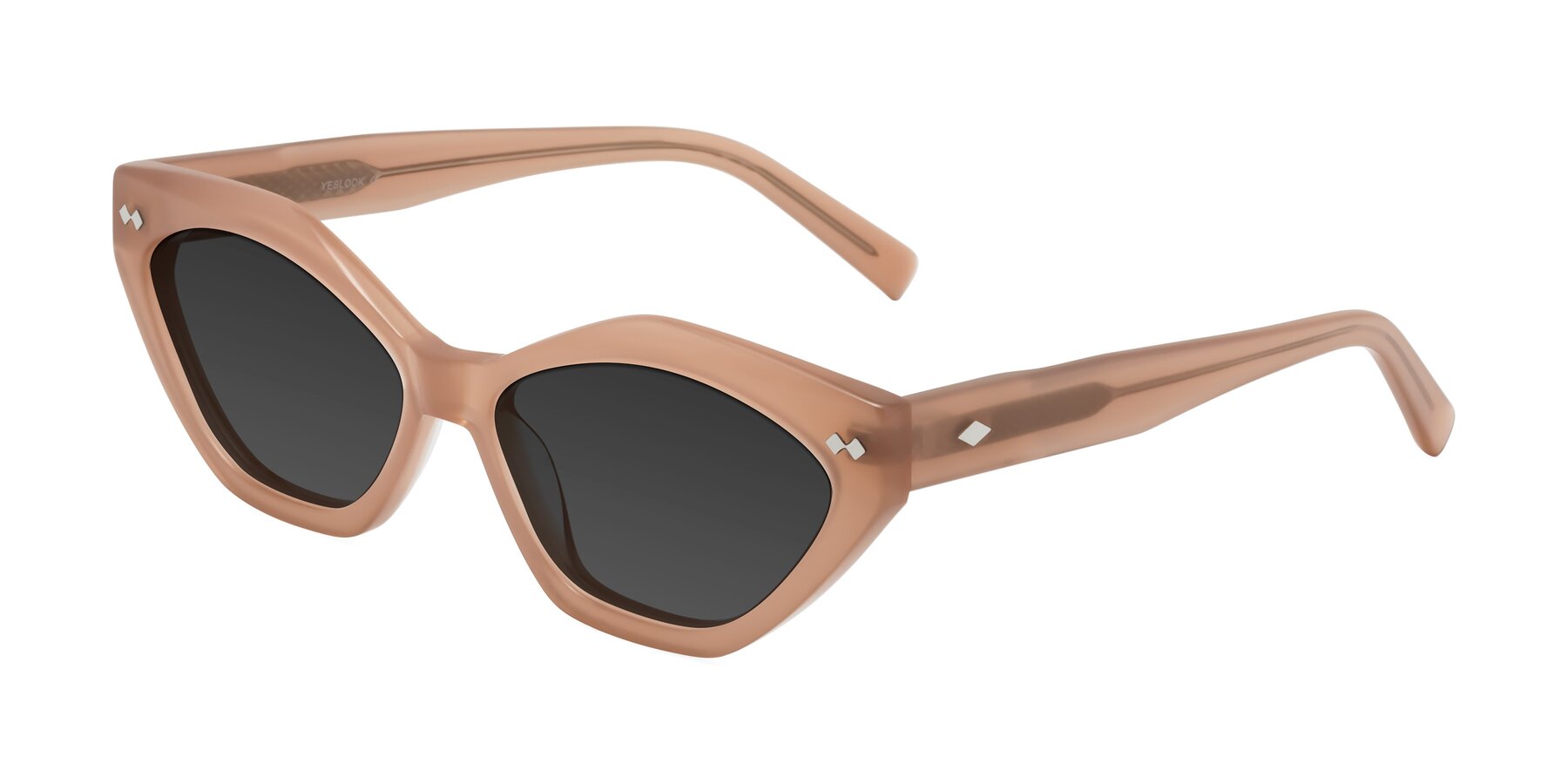 Angle of Delphi in Peach with Gray Tinted Lenses