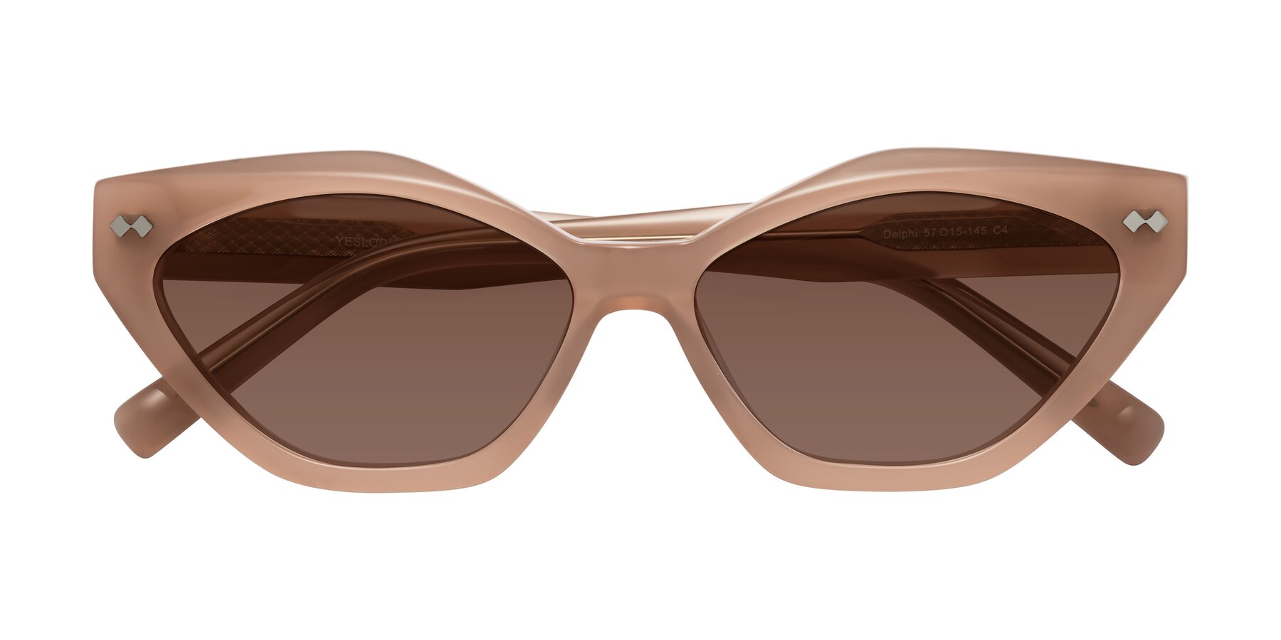 Folded Front of Delphi in Peach with Brown Tinted Lenses