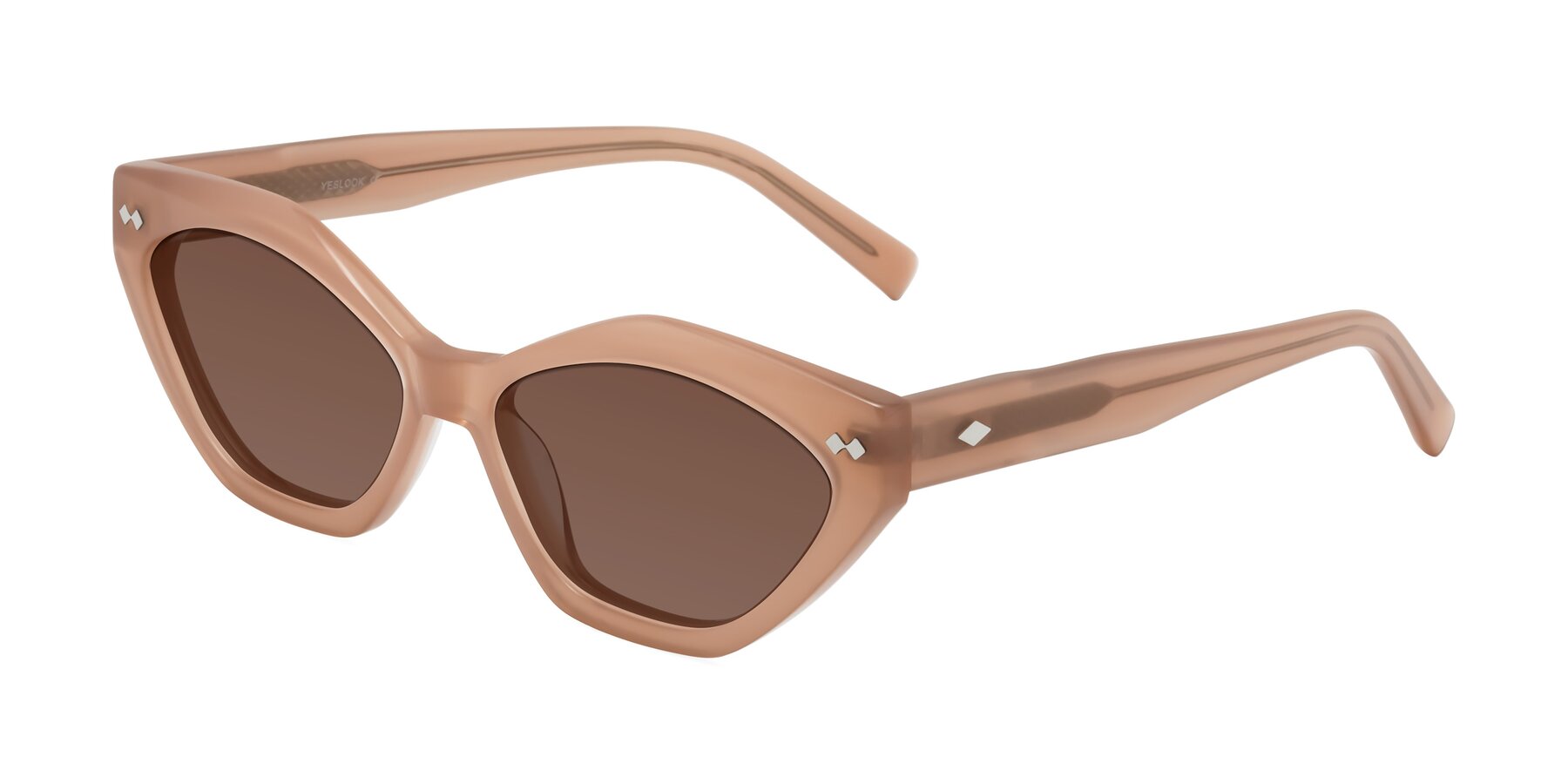 Angle of Delphi in Peach with Brown Tinted Lenses