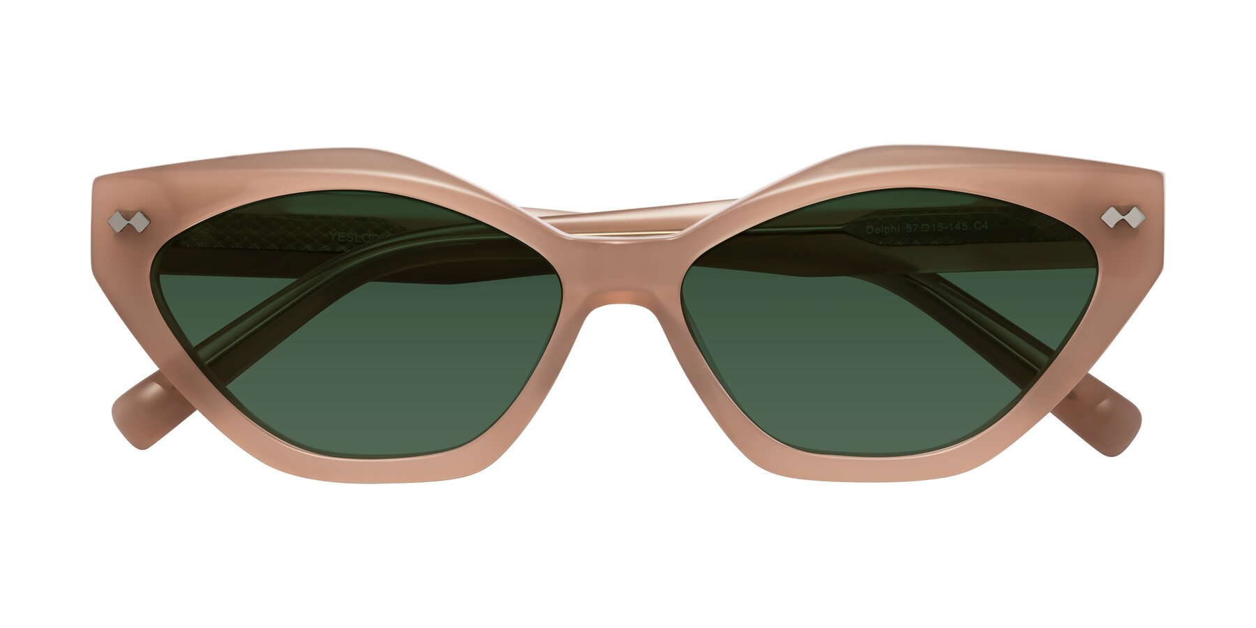 Folded Front of Delphi in Peach with Green Tinted Lenses