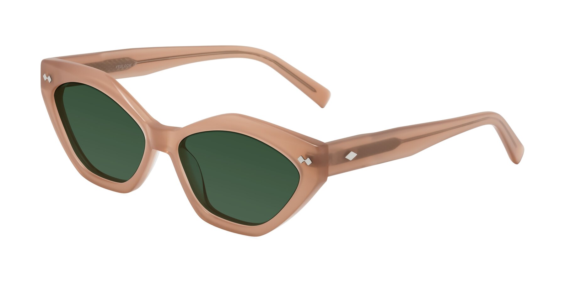 Angle of Delphi in Peach with Green Tinted Lenses