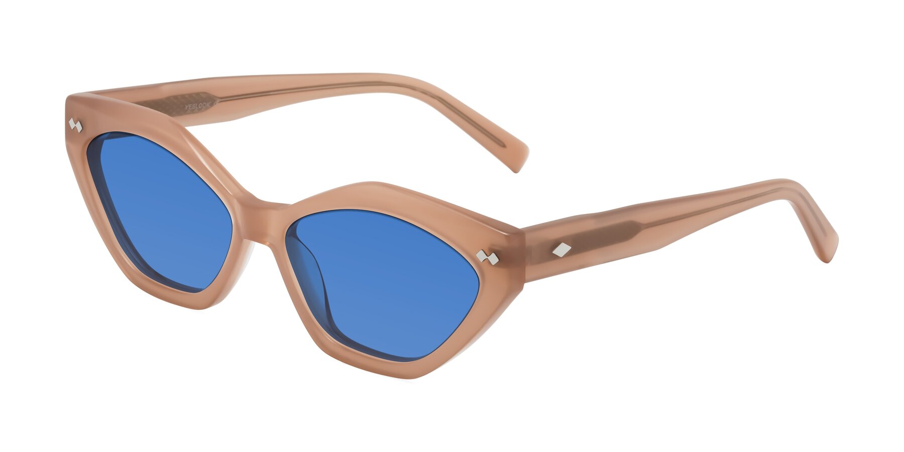 Angle of Delphi in Peach with Blue Tinted Lenses