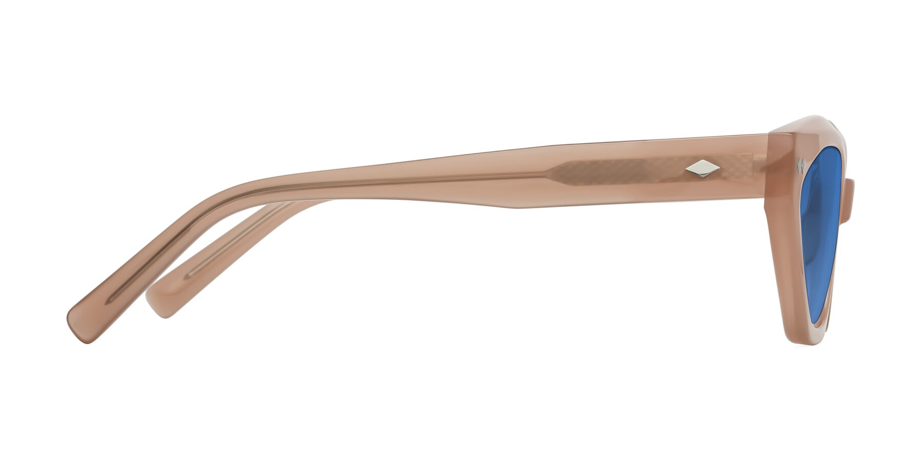 Side of Delphi in Peach with Blue Tinted Lenses