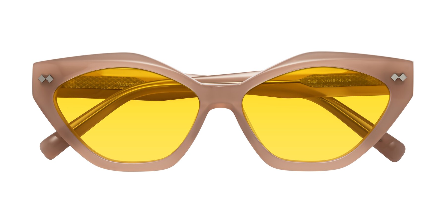 Folded Front of Delphi in Peach with Yellow Tinted Lenses