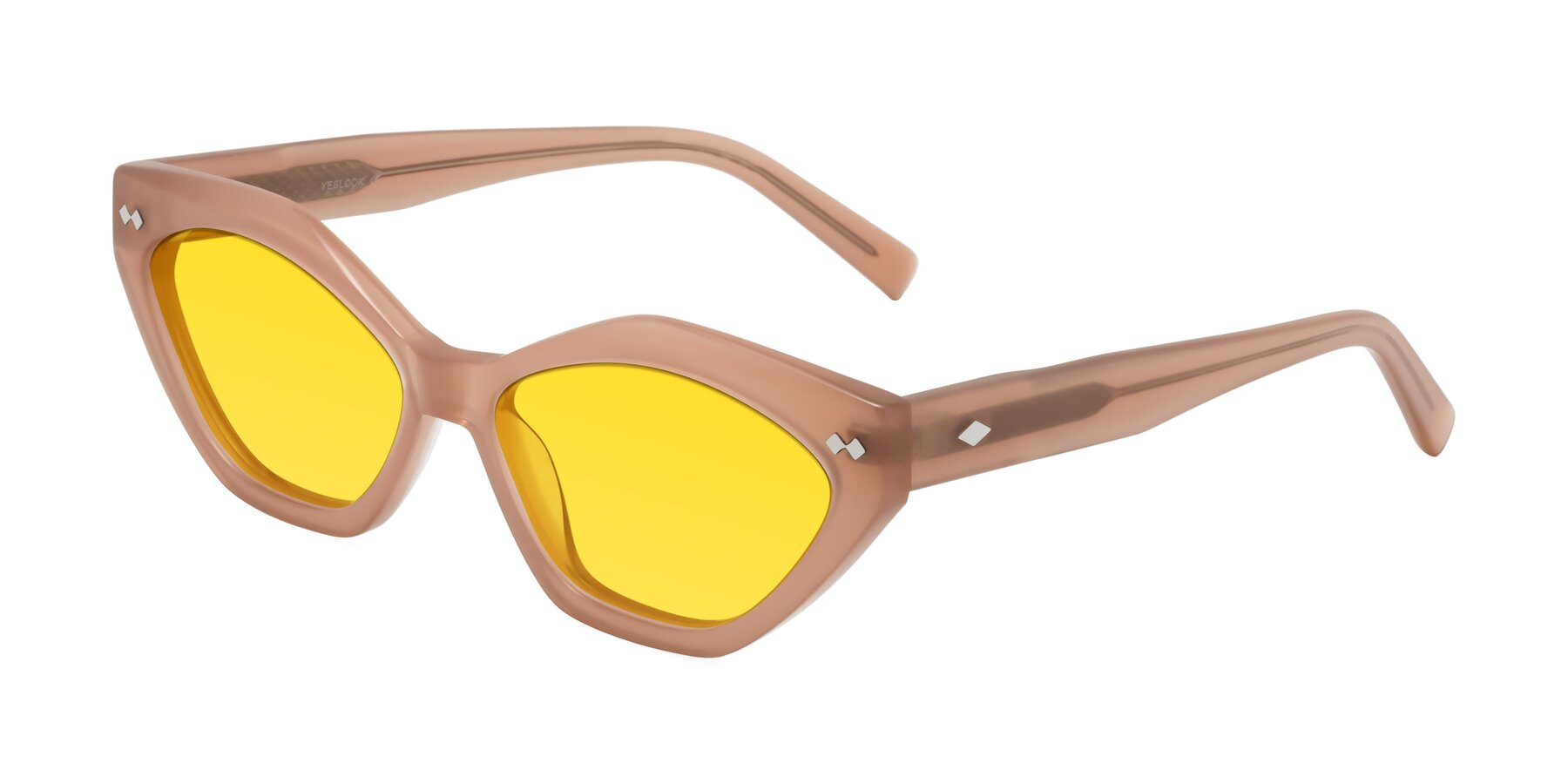 Angle of Delphi in Peach with Yellow Tinted Lenses