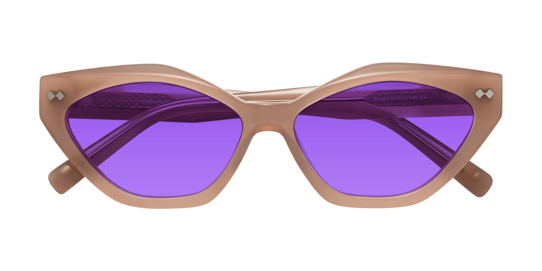 Folded Front of Delphi in Peach with Purple Tinted Lenses