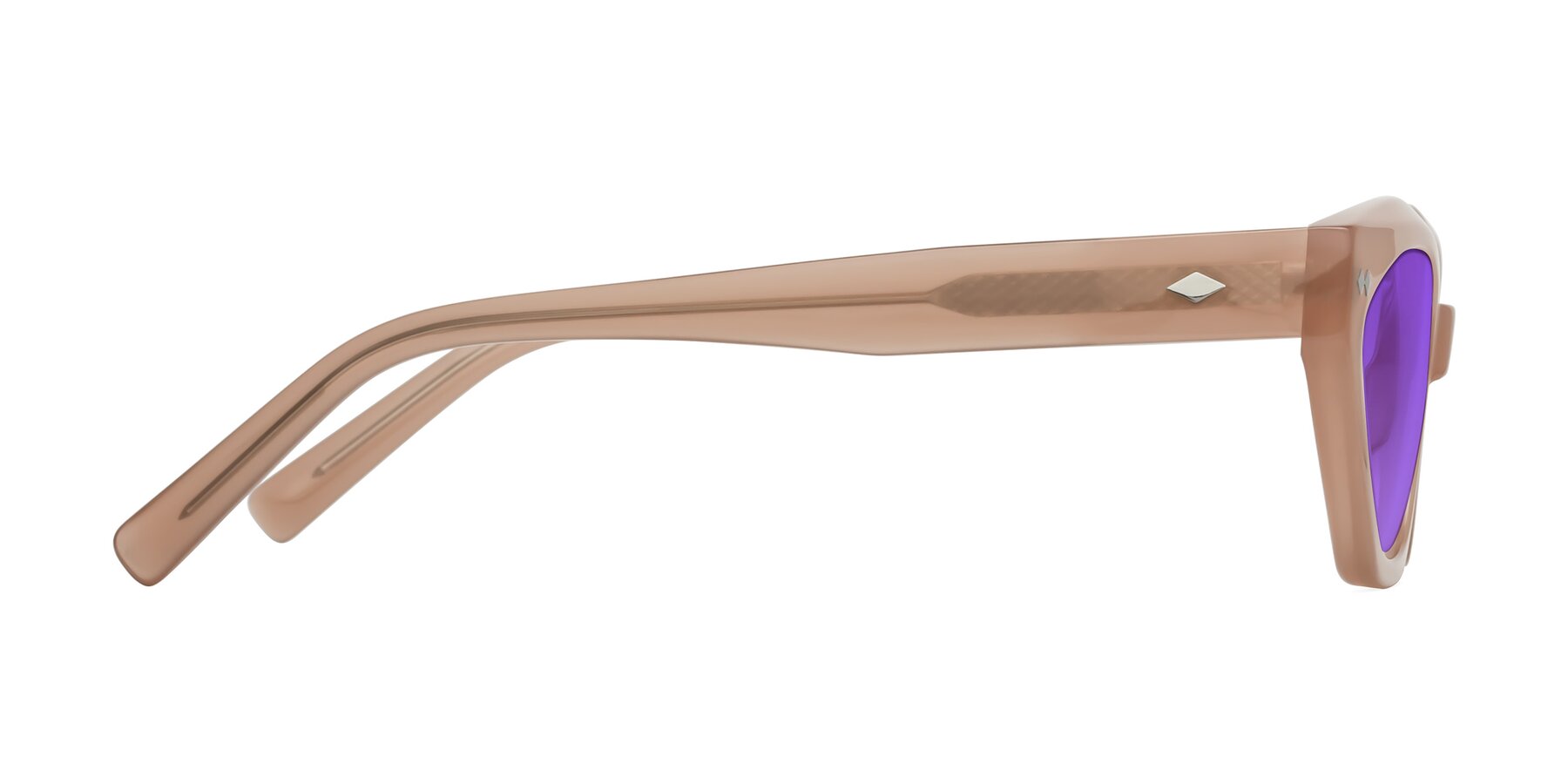 Side of Delphi in Peach with Purple Tinted Lenses