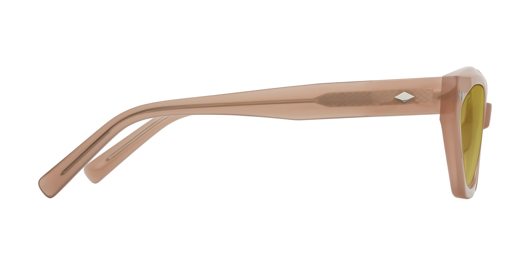Side of Delphi in Peach with Champagne Tinted Lenses