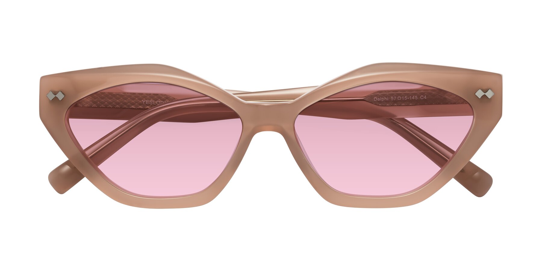 Folded Front of Delphi in Peach with Light Wine Tinted Lenses