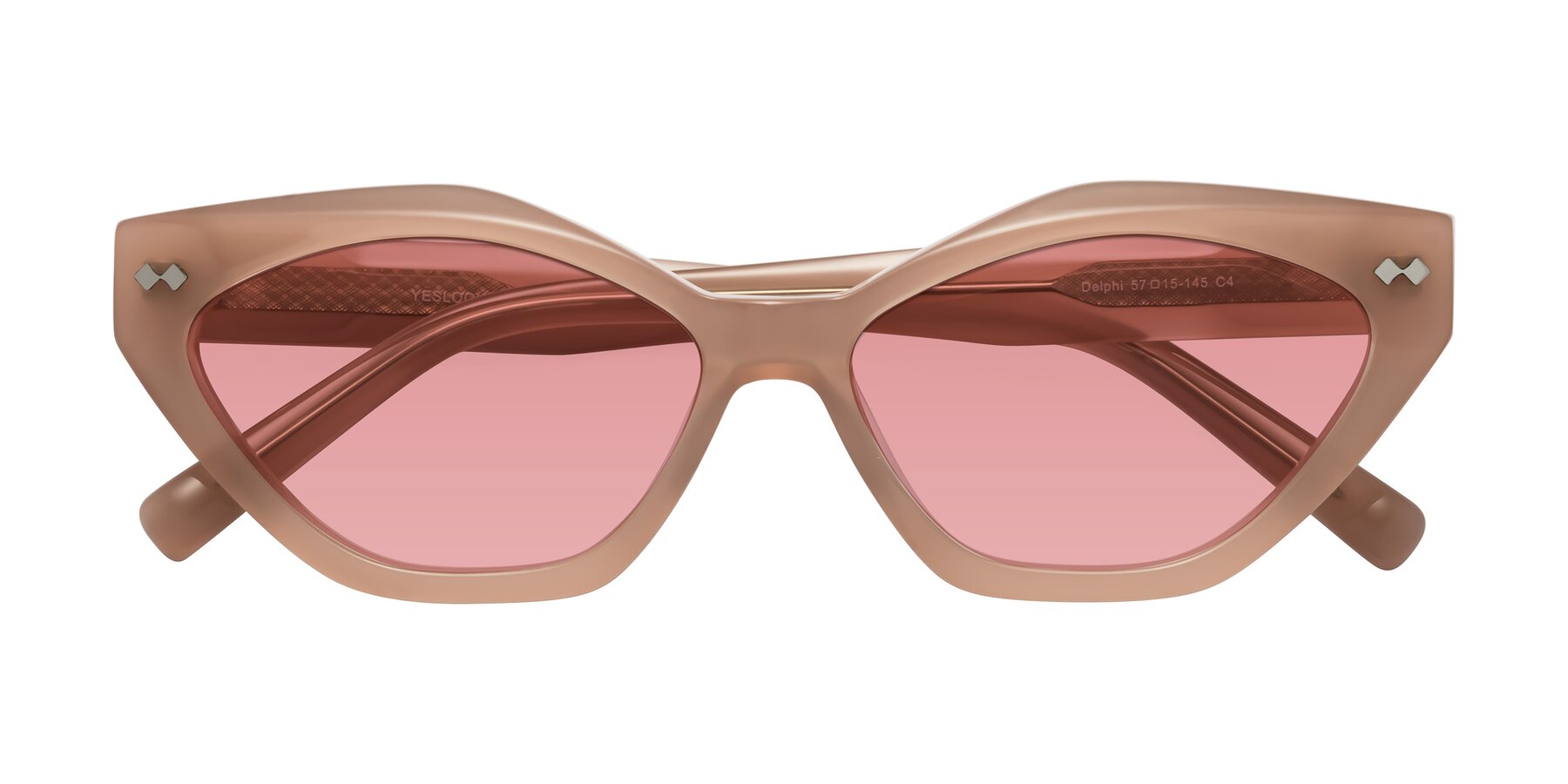 Folded Front of Delphi in Peach with Medium Garnet Tinted Lenses