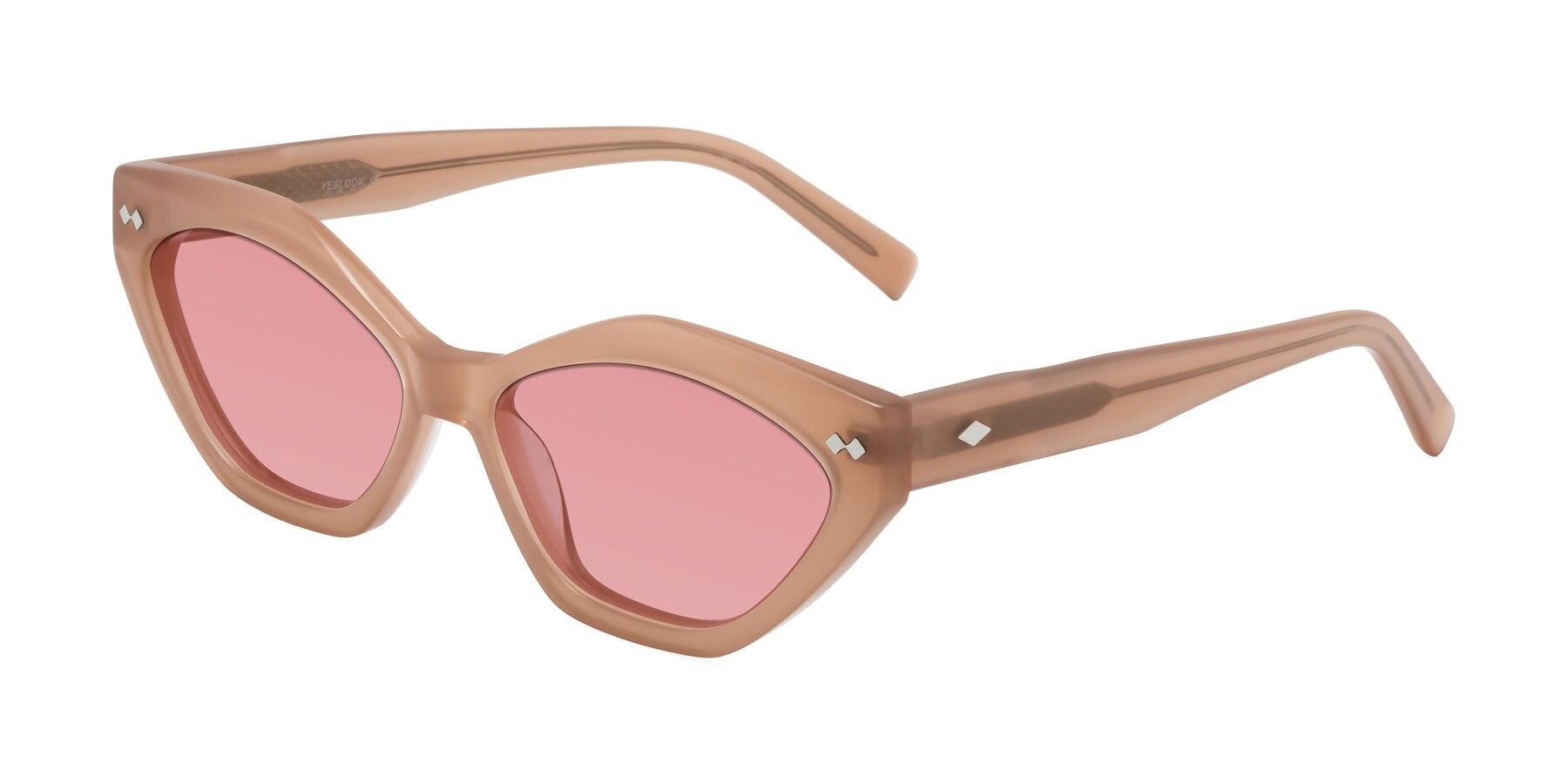 Angle of Delphi in Peach with Medium Garnet Tinted Lenses